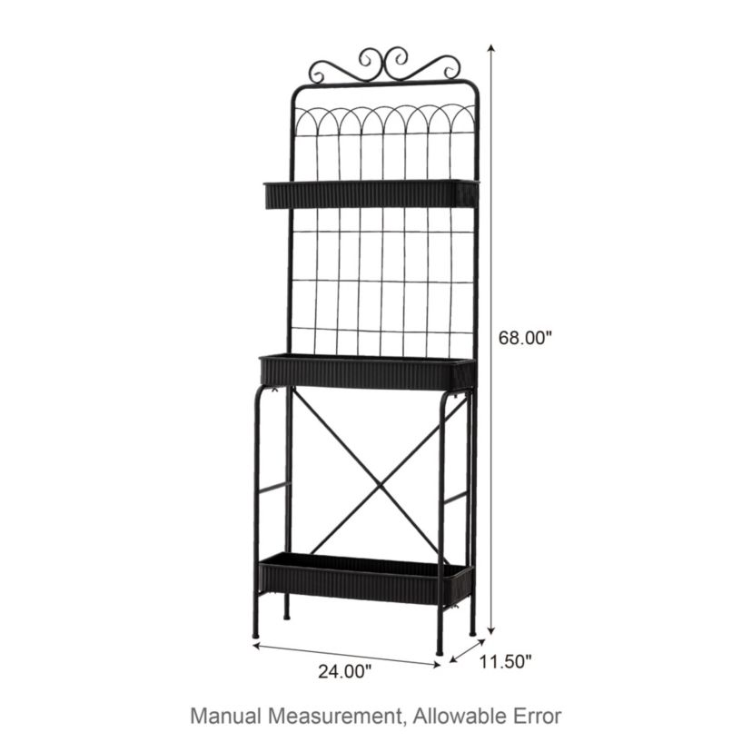 68"H 3-Tiered Black Metal Shelf Planter Stands or Storage RackLoad Capacity:Top/Middle/Bottom: 11LBS / 22 LBS / 22 LBS