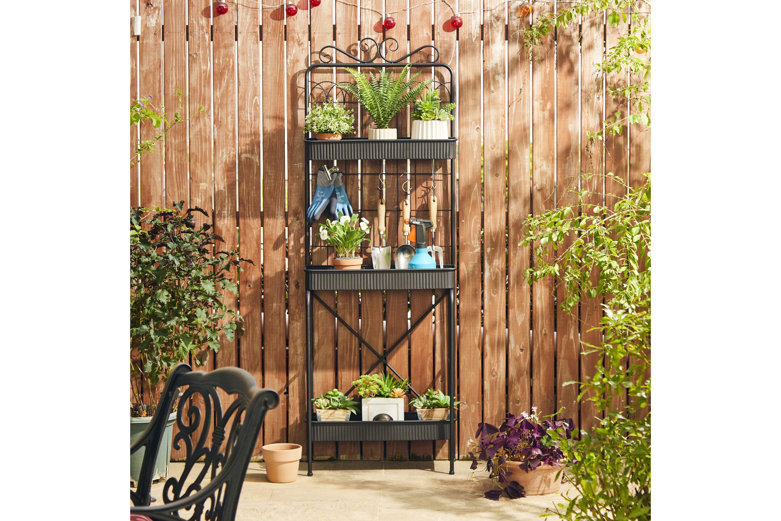 68"H 3-Tiered Black Metal Shelf Planter Stands or Storage RackLoad Capacity:Top/Middle/Bottom: 11LBS / 22 LBS / 22 LBS
