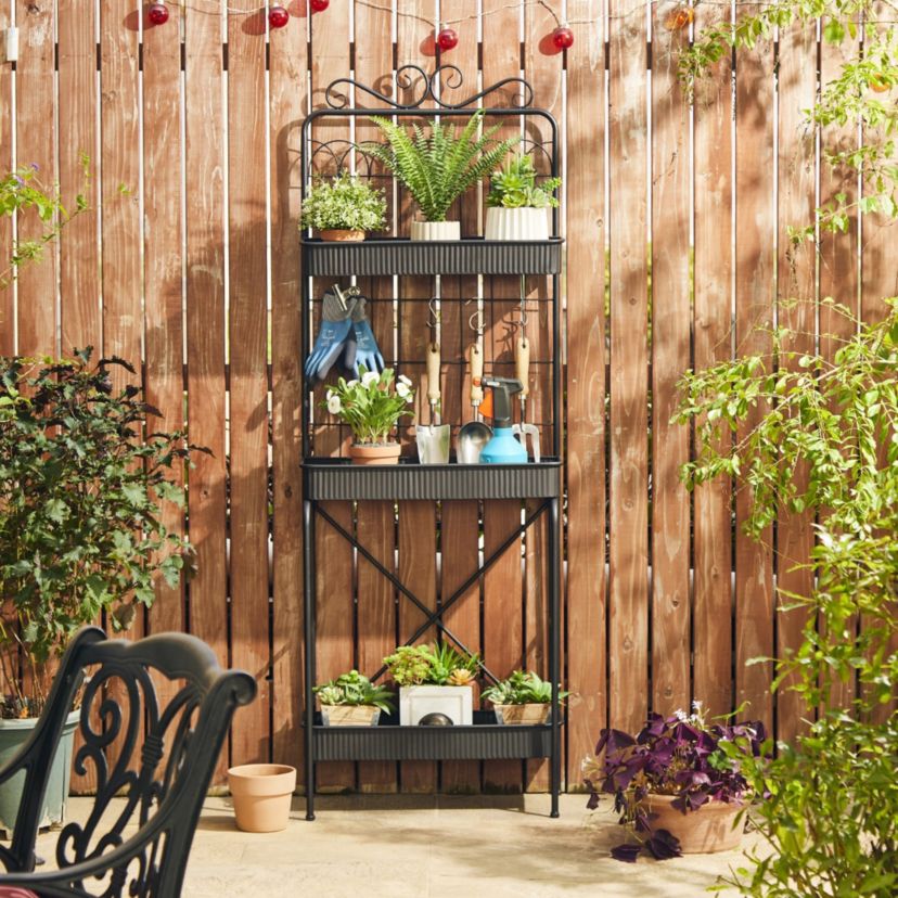 68"H 3-Tiered Black Metal Shelf Planter Stands or Storage RackLoad Capacity:Top/Middle/Bottom: 11LBS / 22 LBS / 22 LBS