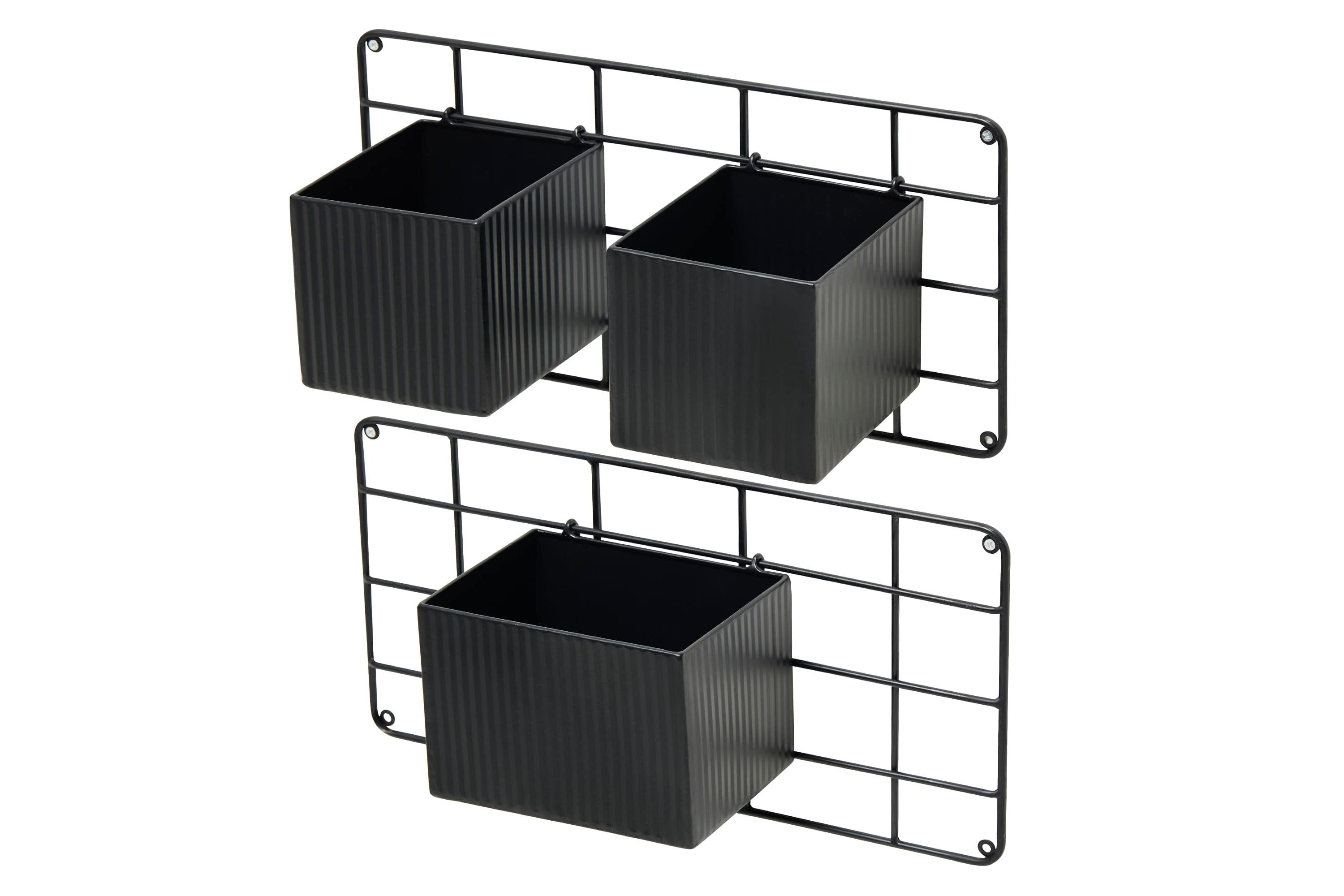 20L Black Metal Vertical Wall Planters, Planter Stands (KD)L: 8.00L * 6.00W *5.5HS: 6.00L * 6.00W *5.5HWeight capacity: 40LBSMetal Thickness：0.4mm   Pipe Thickness：6mm
