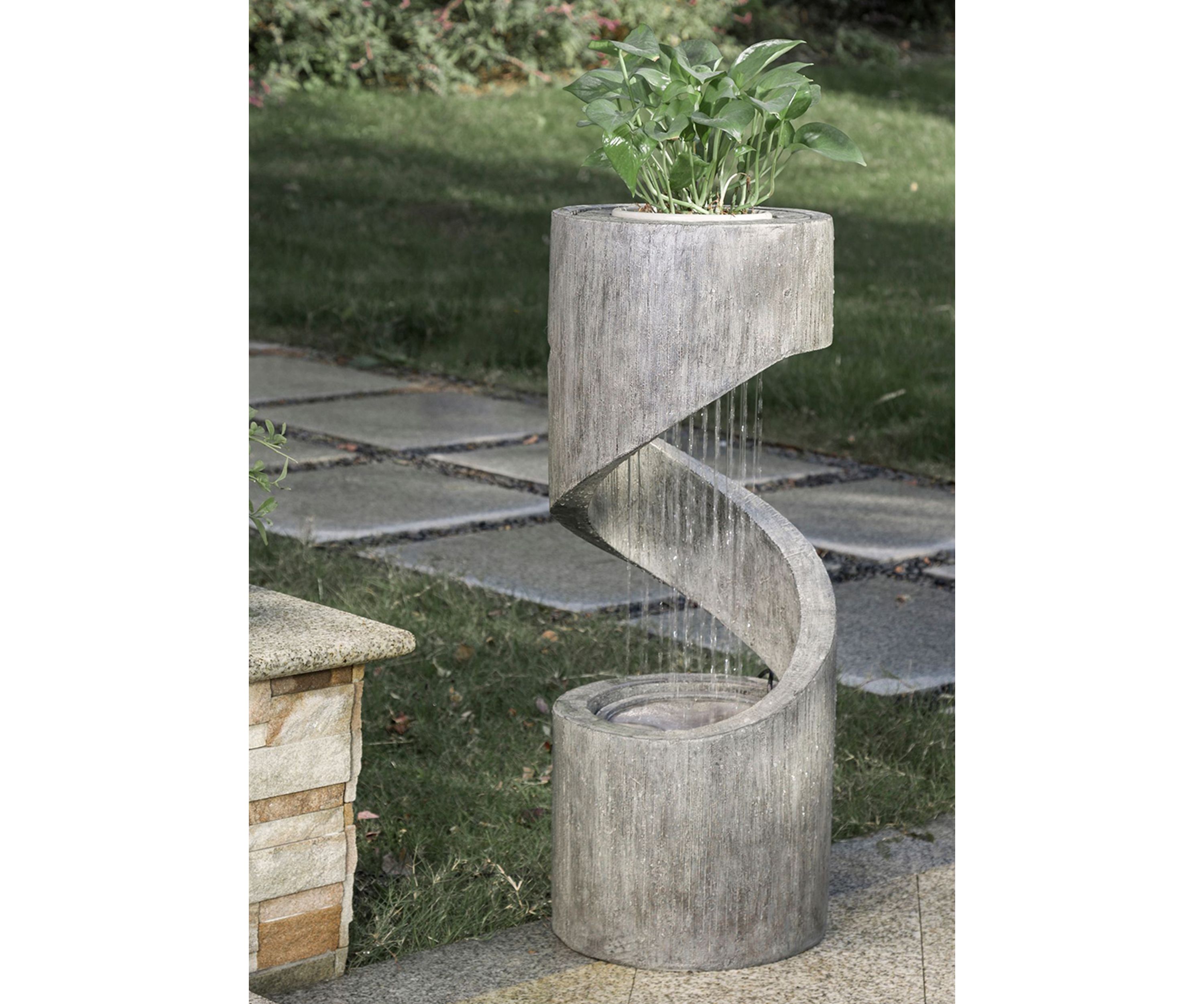 Polyresin Curving Shaped Outdoor Fountain With Pump & LED Light