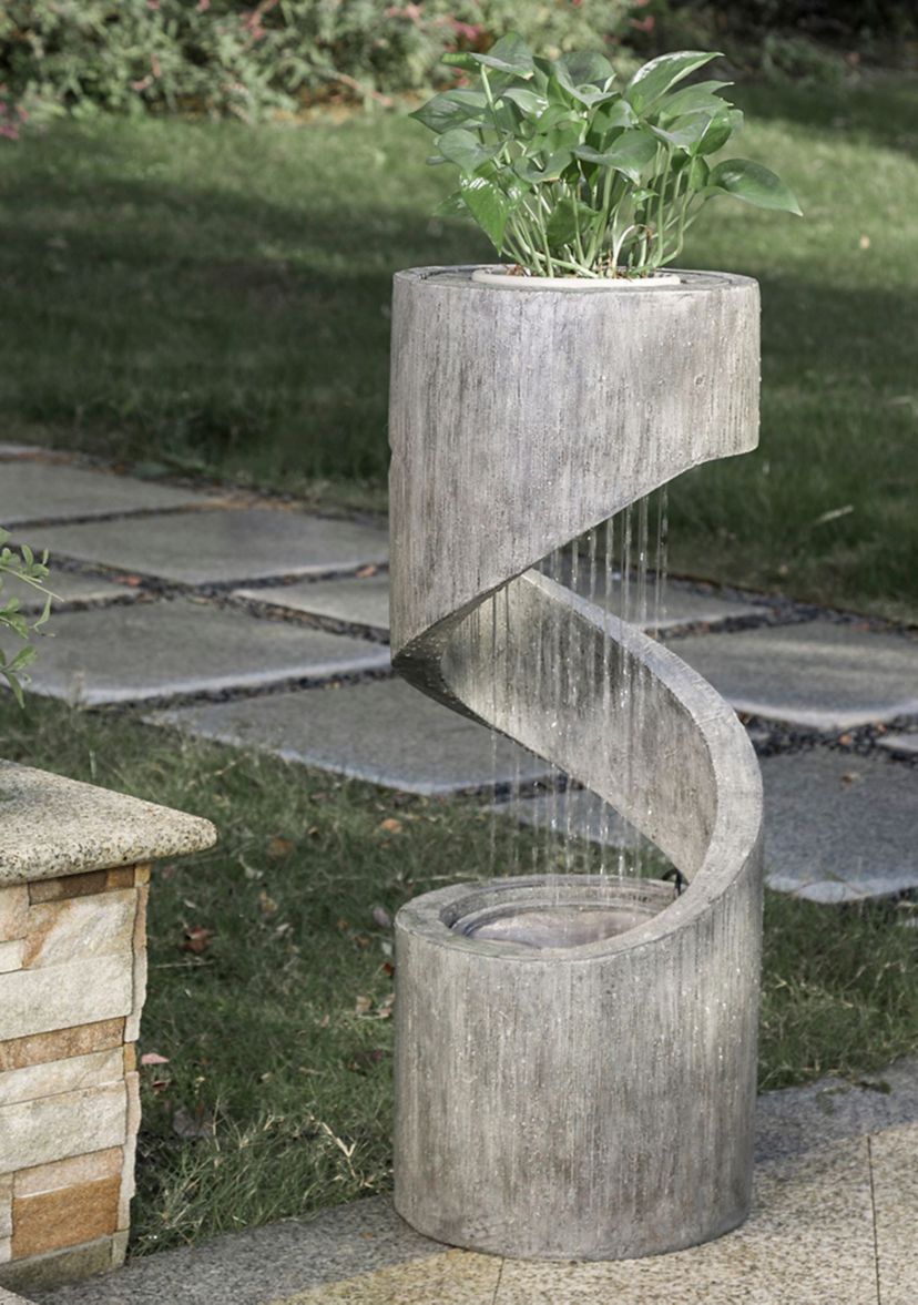 Polyresin Curving Shaped Outdoor Fountain With Pump & LED Light