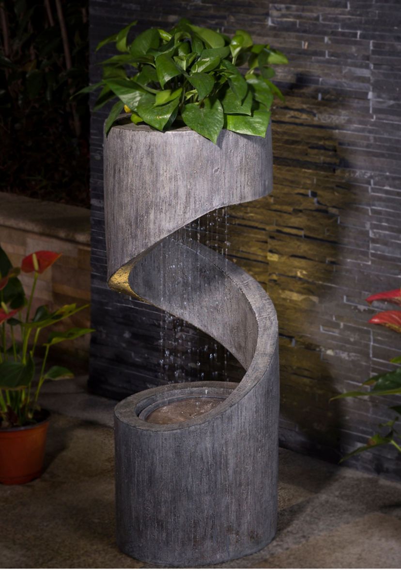 Polyresin Curving Shaped Outdoor Fountain With Pump & LED Light