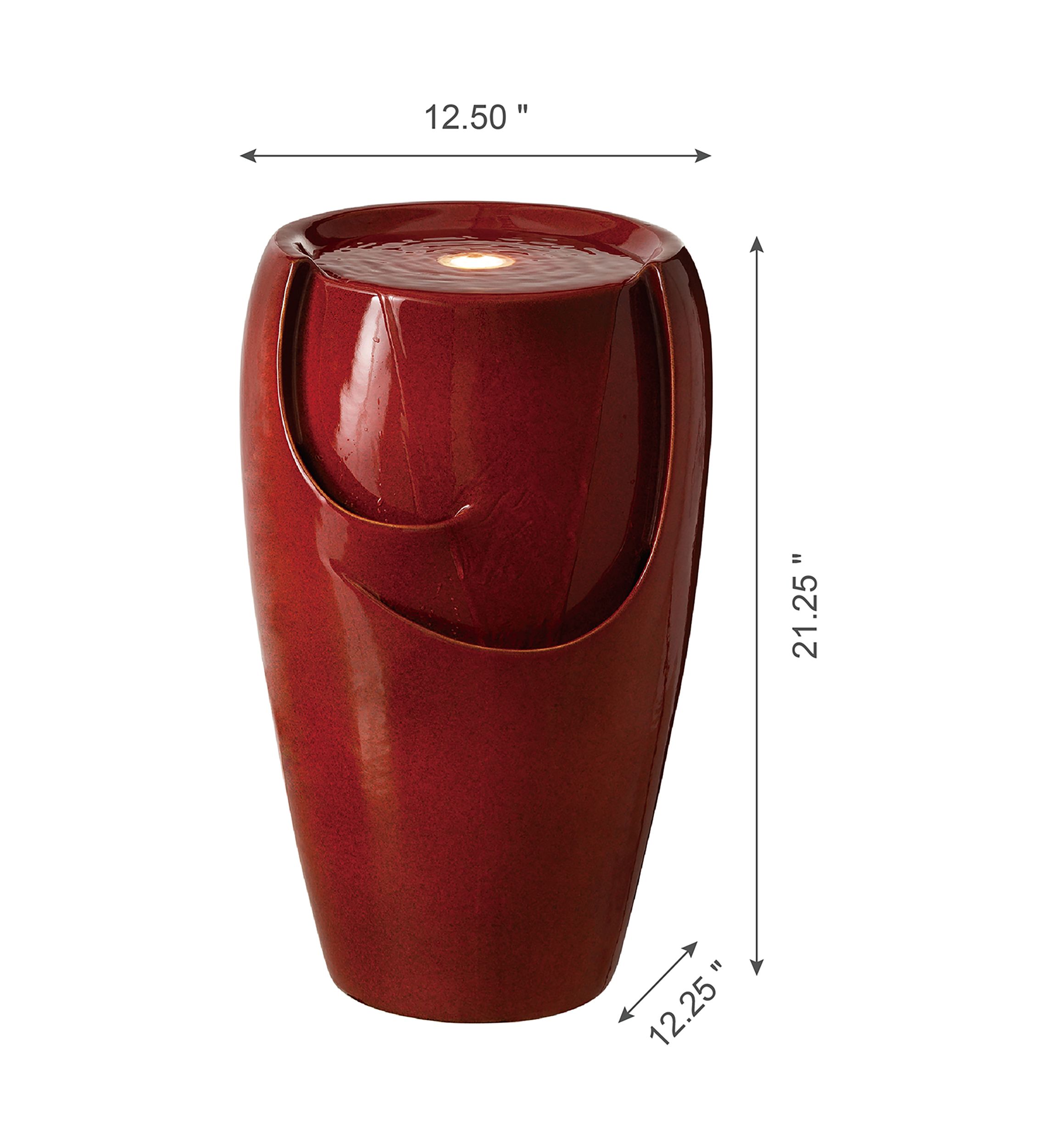 21.25 Inch Red Ceramic Pot LED Fountain