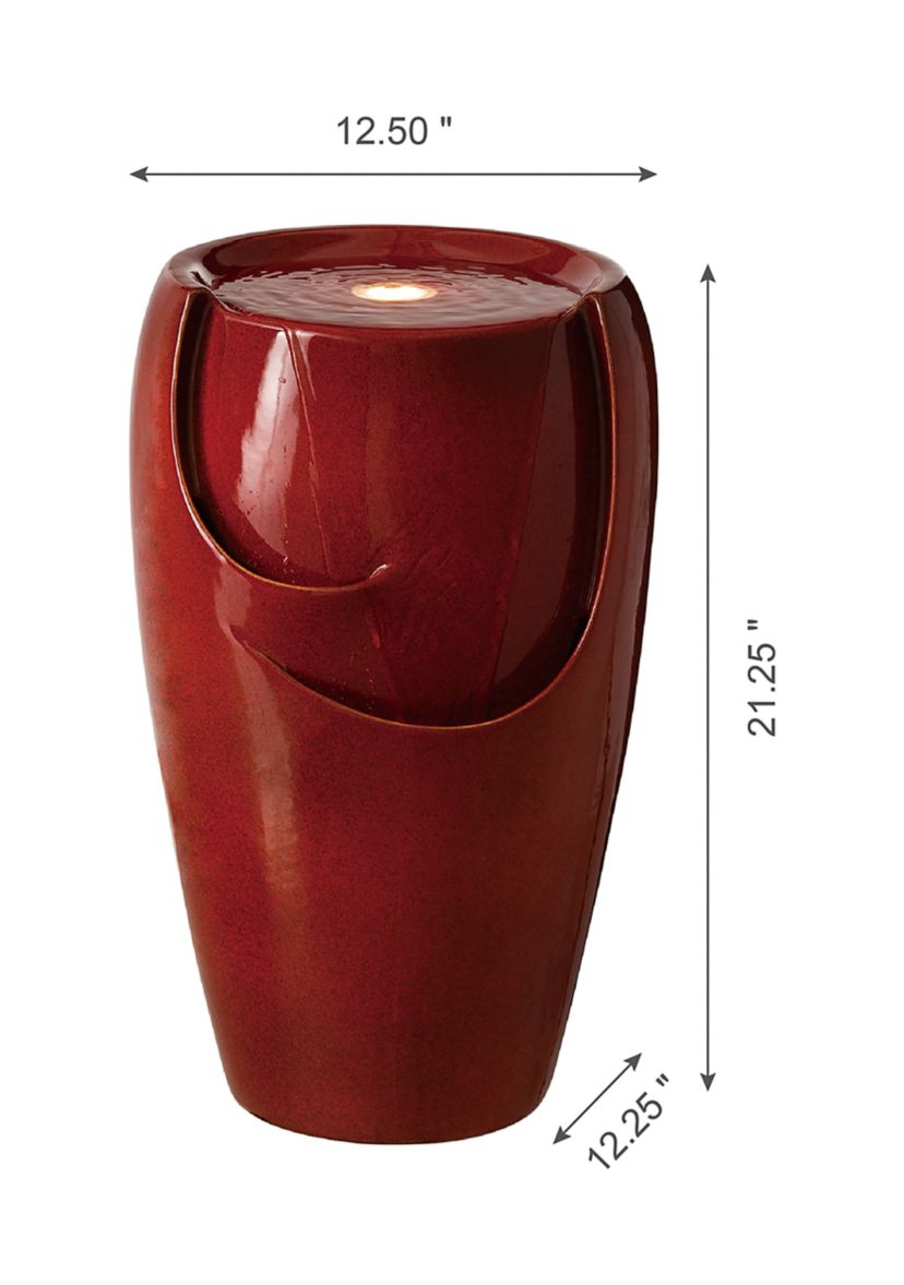 21.25 Inch Red Ceramic Pot LED Fountain
