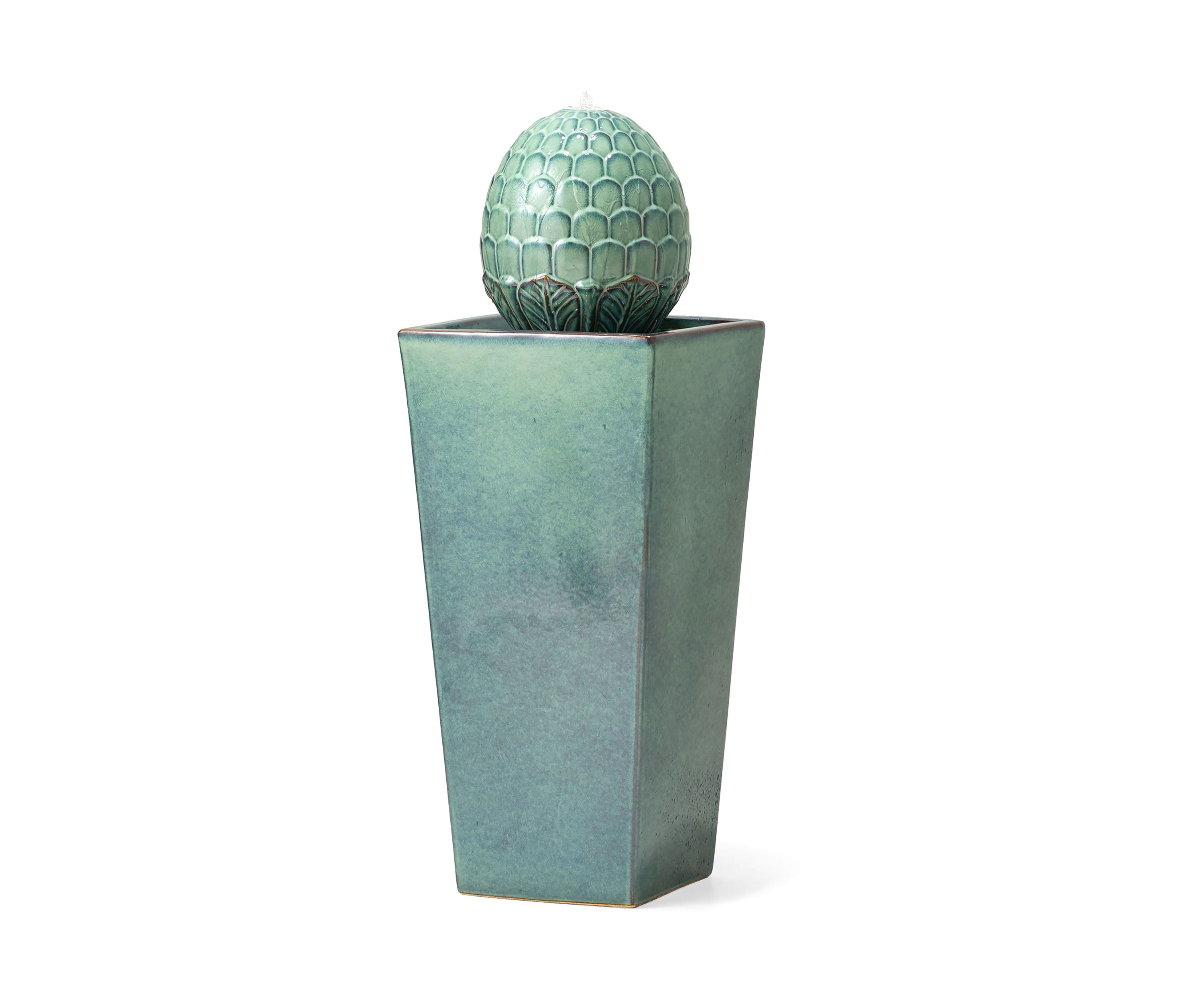 Oversized Turquoise Artichoke Pedestal Ceramic Fountain with Pump and LED Light