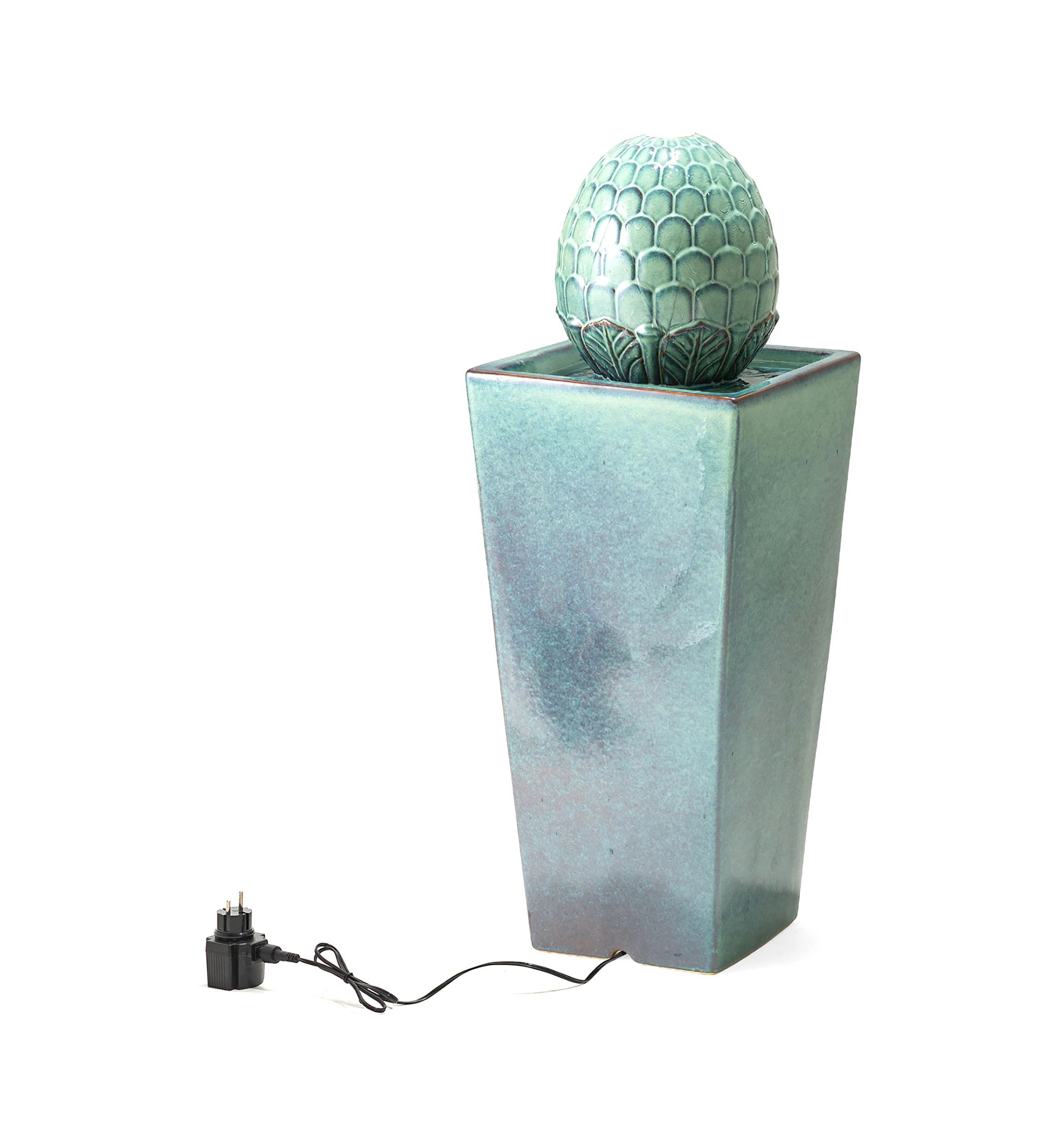 Oversized Turquoise Artichoke Pedestal Ceramic Fountain with Pump and LED Light