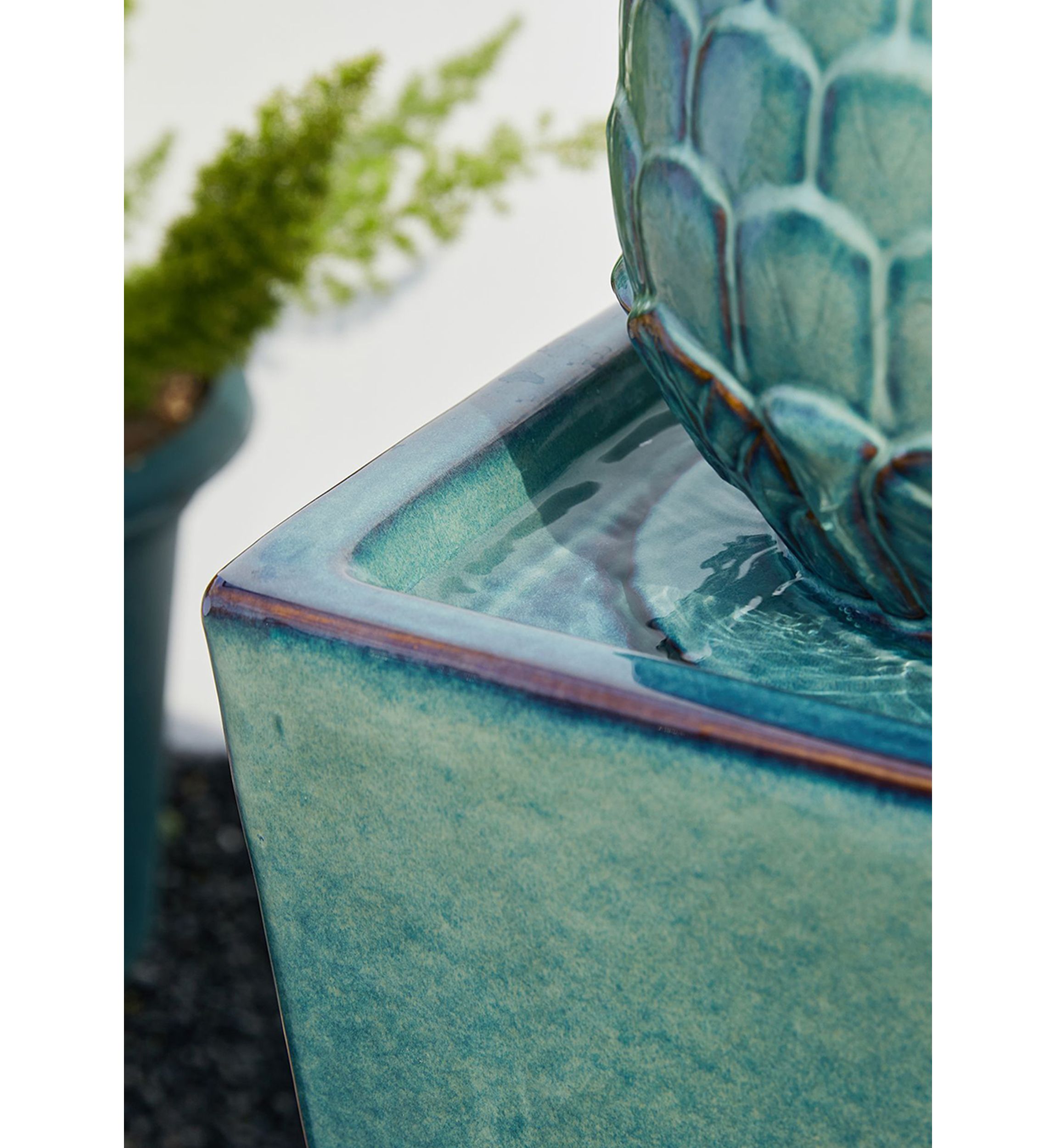 Oversized Turquoise Artichoke Pedestal Ceramic Fountain with Pump and LED Light