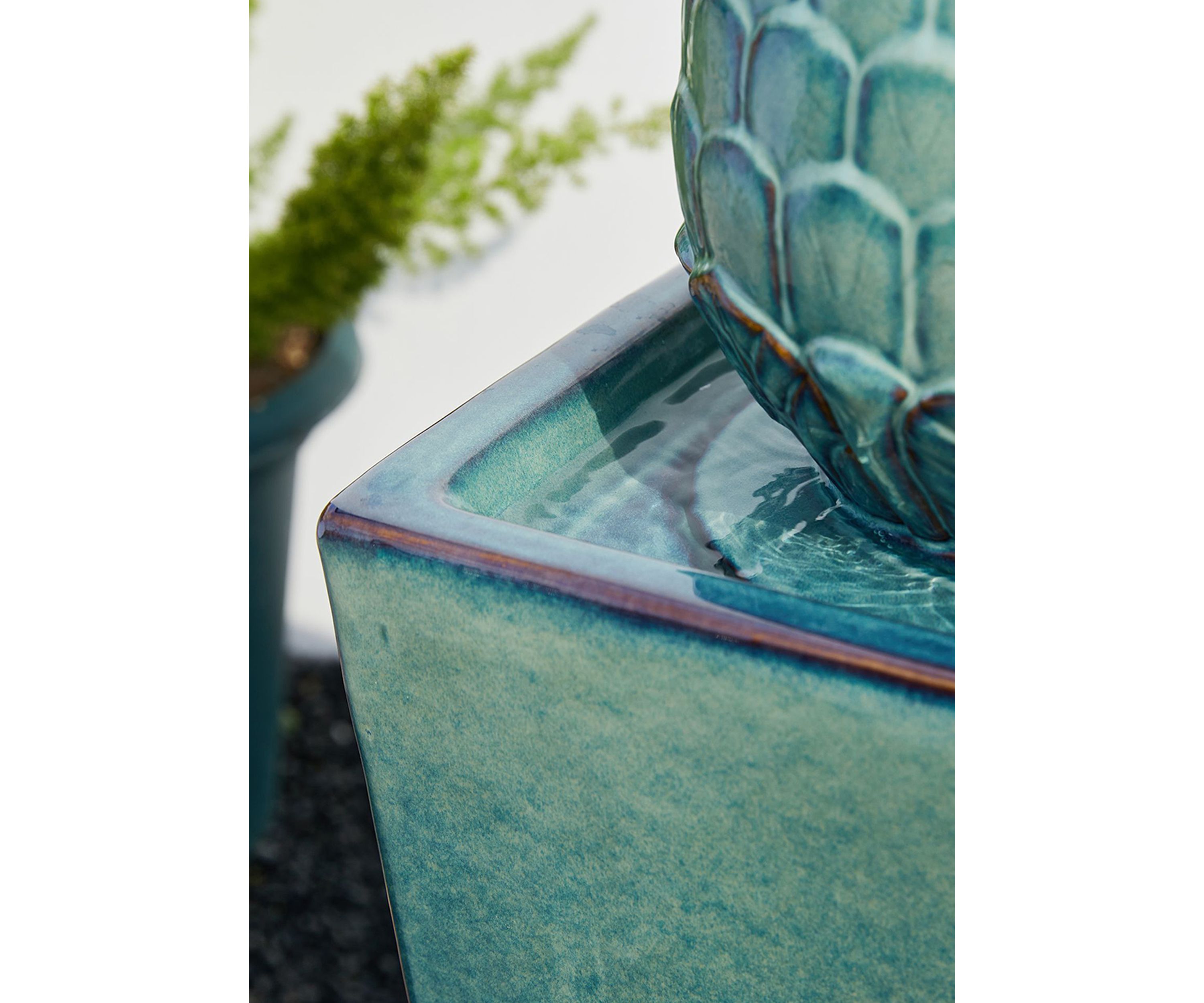 Oversized Turquoise Artichoke Pedestal Ceramic Fountain with Pump and LED Light