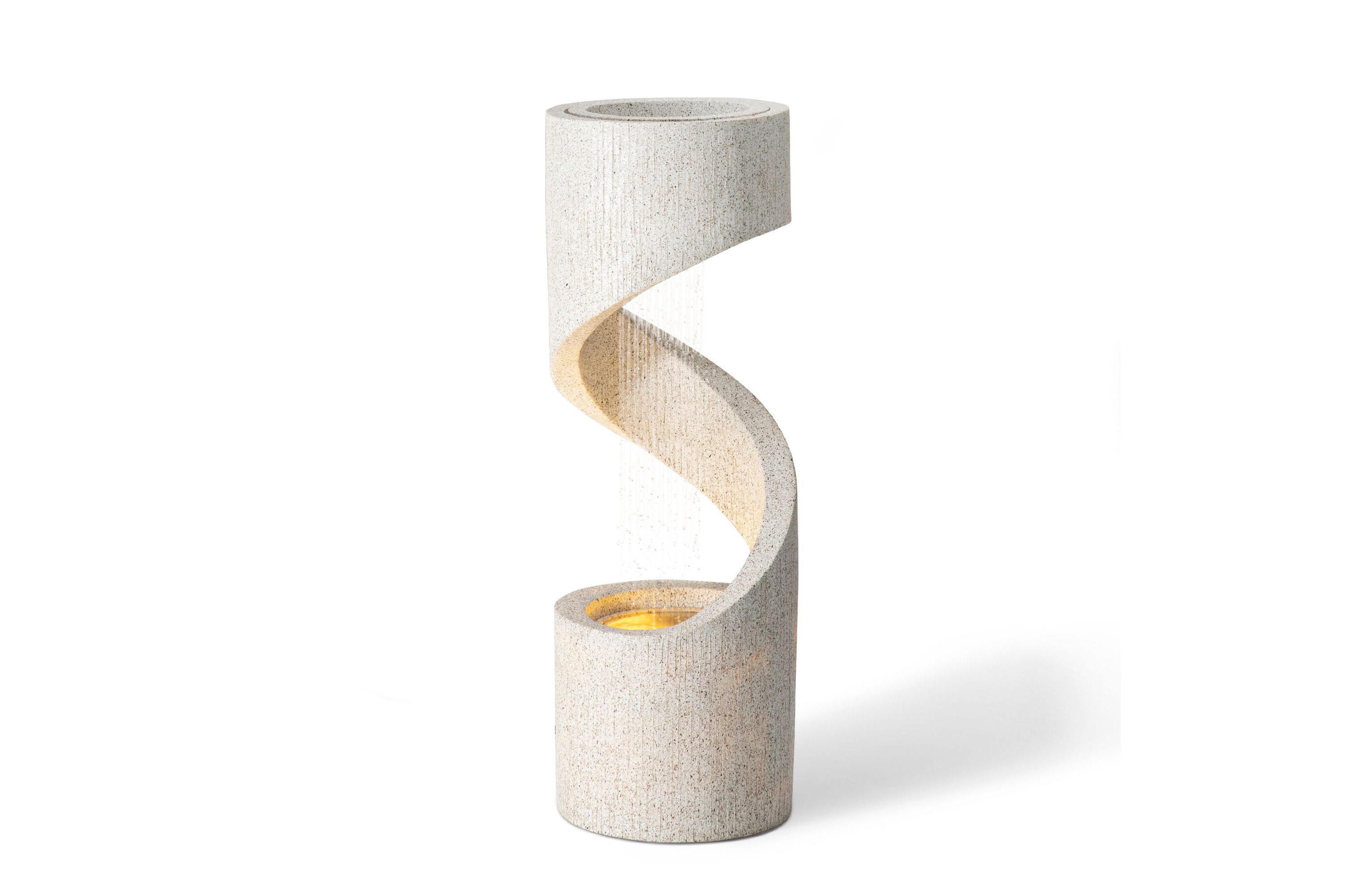 40.25"H Mid Century Modern Oversized Faux Terrazzo Spiral Shaped Polyresin Outdoor Fountain with Pump and LED Light (KD)