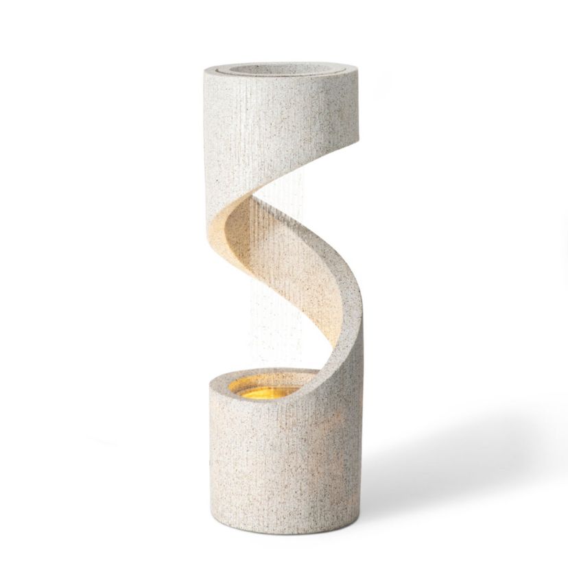 40.25"H Mid Century Modern Oversized Faux Terrazzo Spiral Shaped Polyresin Outdoor Fountain with Pump and LED Light (KD)