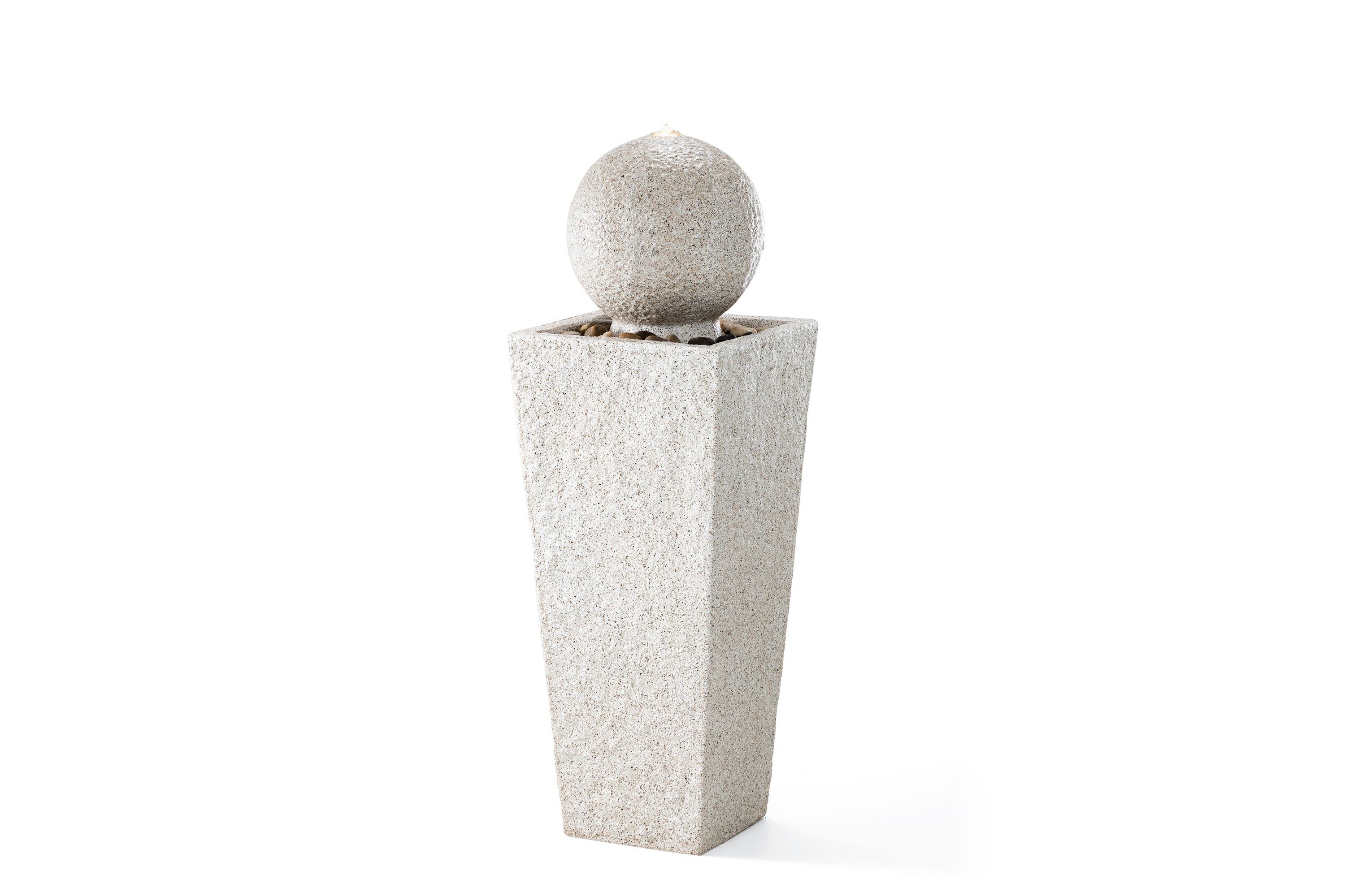40.25"H Modern Oversized Faux Terrazzo Geometric Pedestal and Sphere Polyresin Outdoor Fountain with Pump and LED Light (KD)