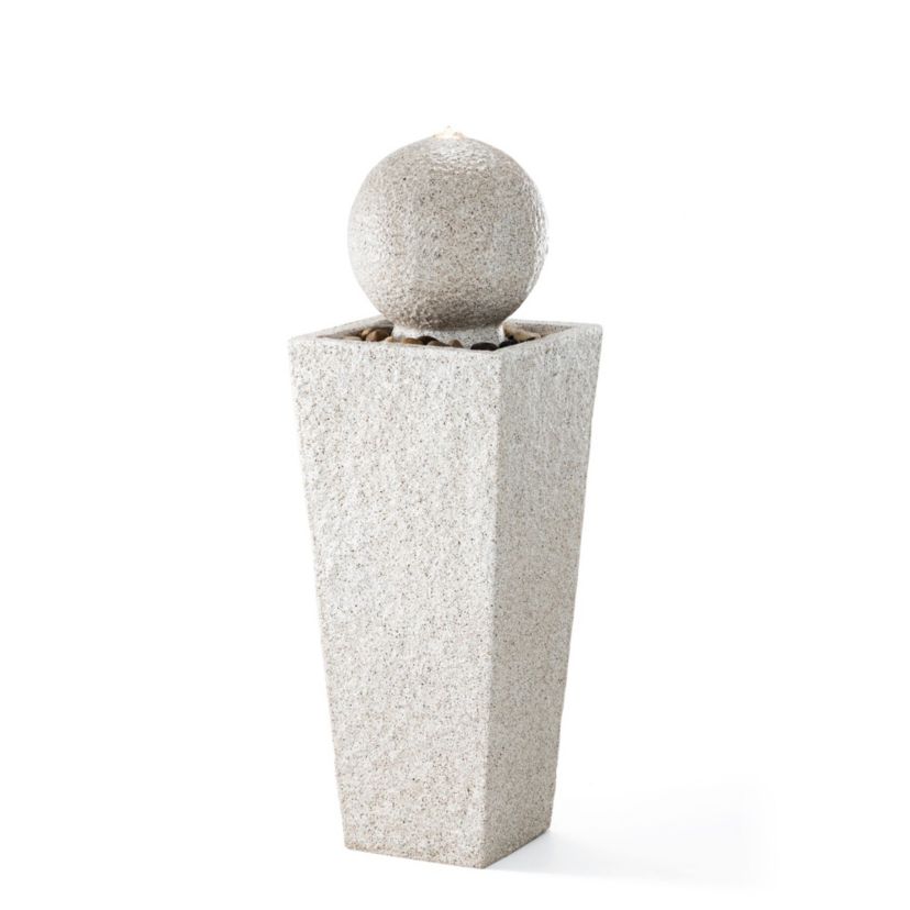 40.25"H Modern Oversized Faux Terrazzo Geometric Pedestal and Sphere Polyresin Outdoor Fountain with Pump and LED Light (KD)
