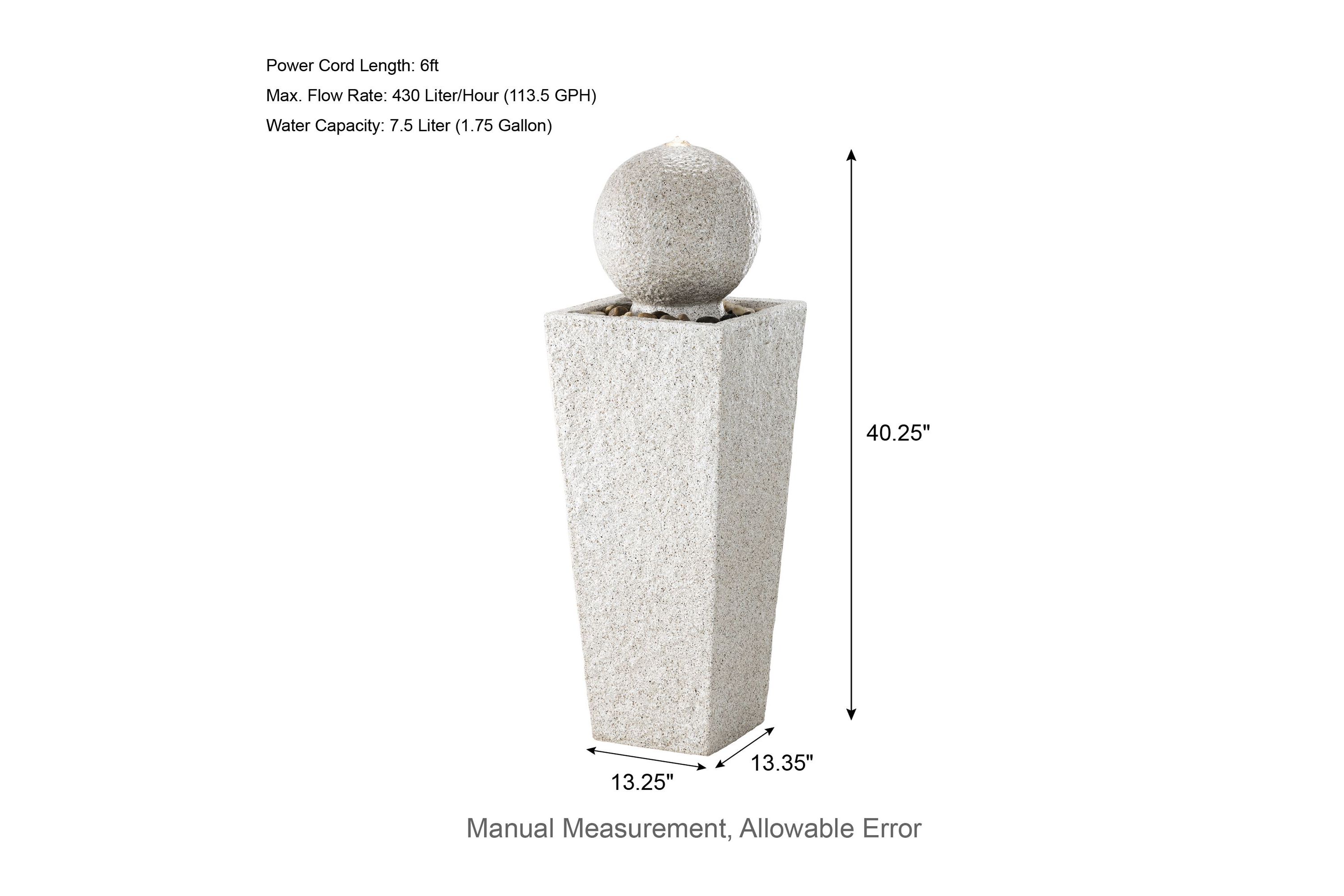 40.25"H Modern Oversized Faux Terrazzo Geometric Pedestal and Sphere Polyresin Outdoor Fountain with Pump and LED Light (KD)
