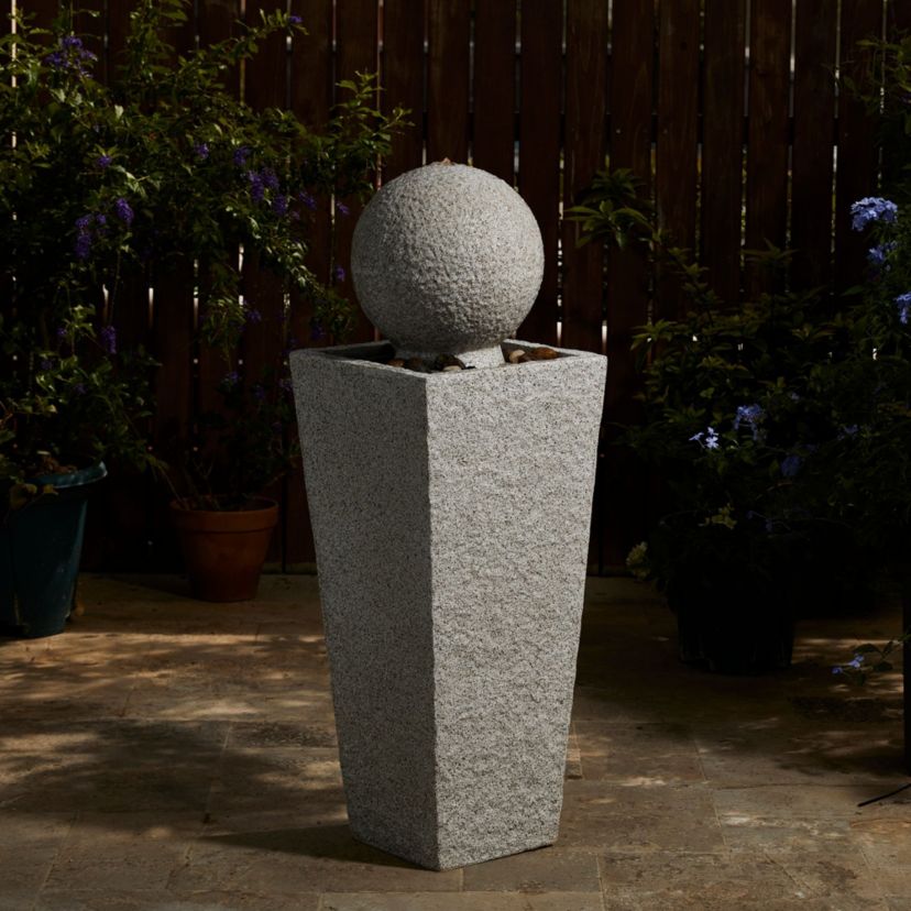 40.25"H Modern Oversized Faux Terrazzo Geometric Pedestal and Sphere Polyresin Outdoor Fountain with Pump and LED Light (KD)