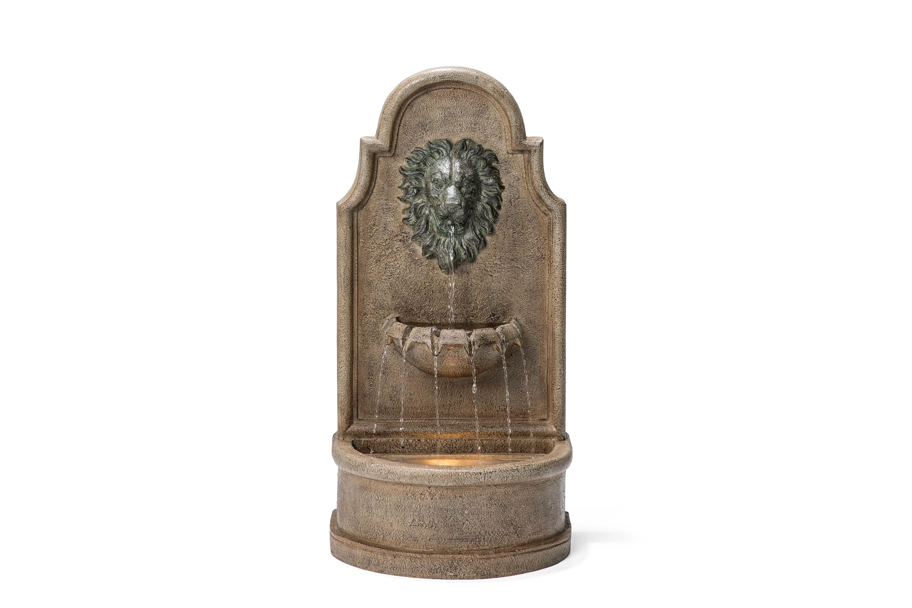 31.75H European Style 3-Tier Oversized Faux Granite Lion Head Polyresin Outdoor Fountain  with Pump and LED Light (KD)