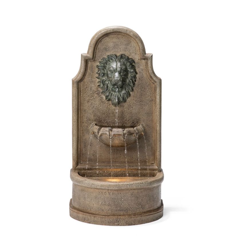 31.75H European Style 3-Tier Oversized Faux Granite Lion Head Polyresin Outdoor Fountain  with Pump and LED Light (KD)