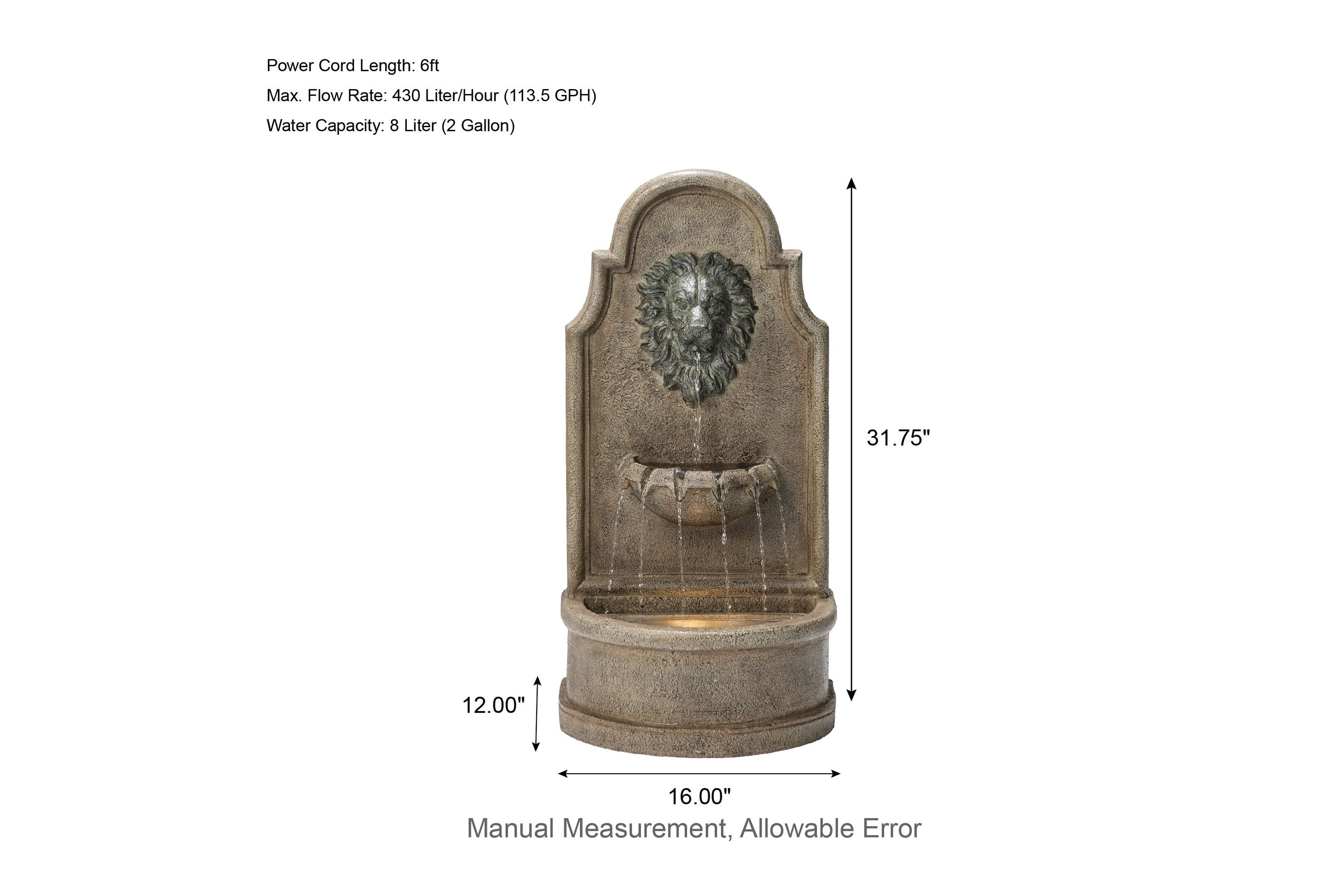 31.75H European Style 3-Tier Oversized Faux Granite Lion Head Polyresin Outdoor Fountain  with Pump and LED Light (KD)