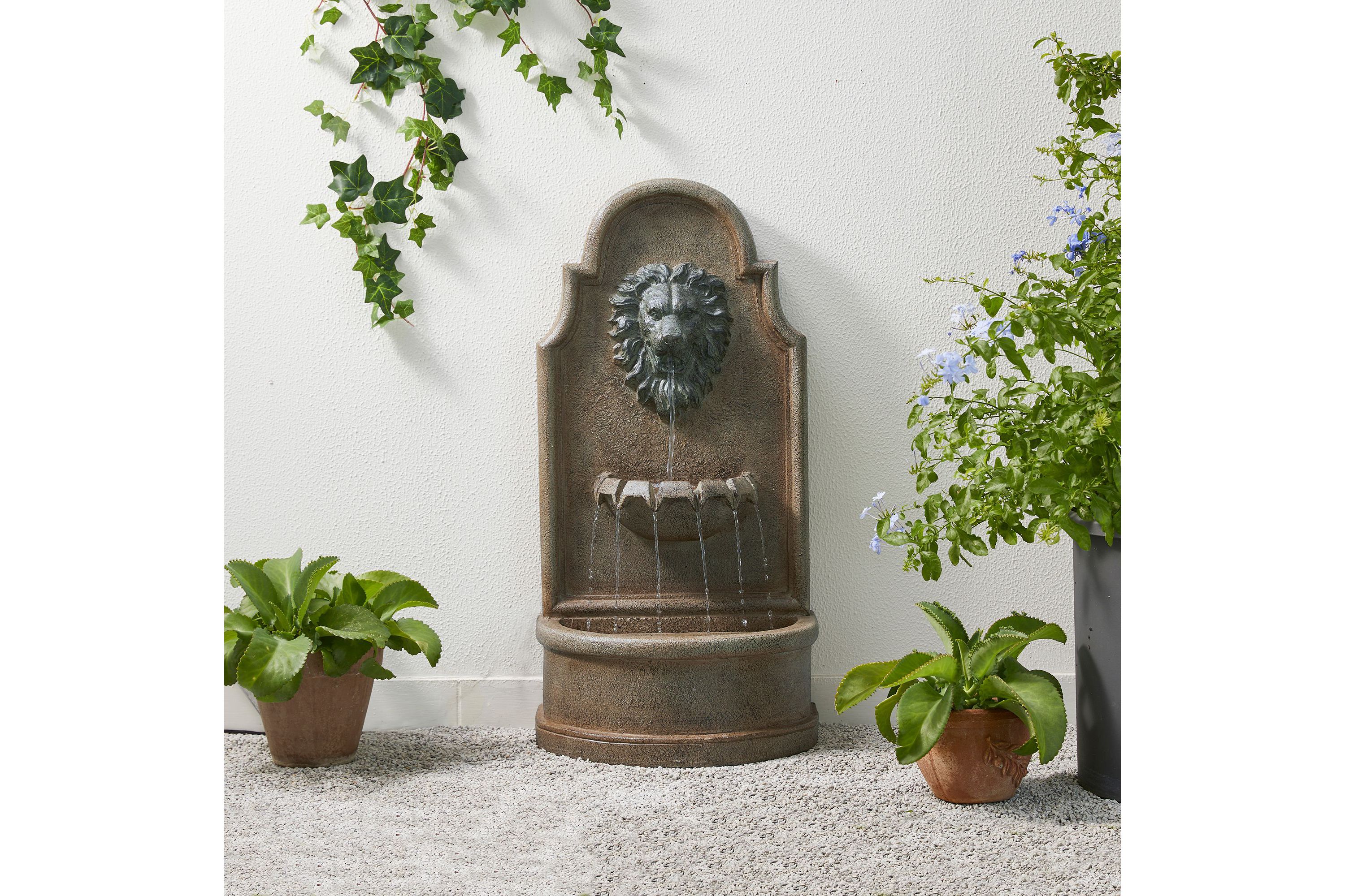 31.75H European Style 3-Tier Oversized Faux Granite Lion Head Polyresin Outdoor Fountain  with Pump and LED Light (KD)