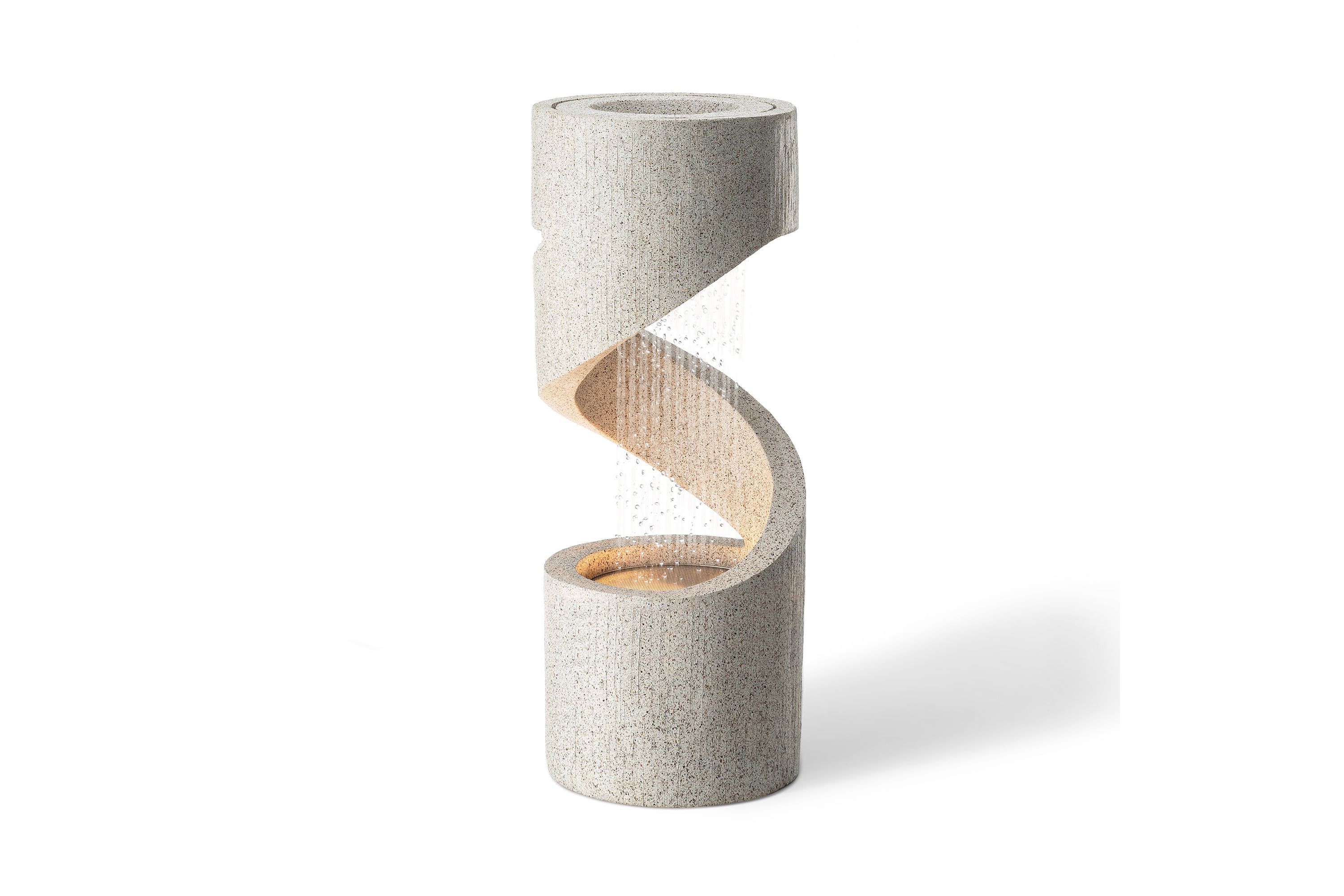 31.25"H Mid-Century Modern Faux Terrazzo Spiral Shaped Polyresin Outdoor Fountain with Pump and LED Light (KD)