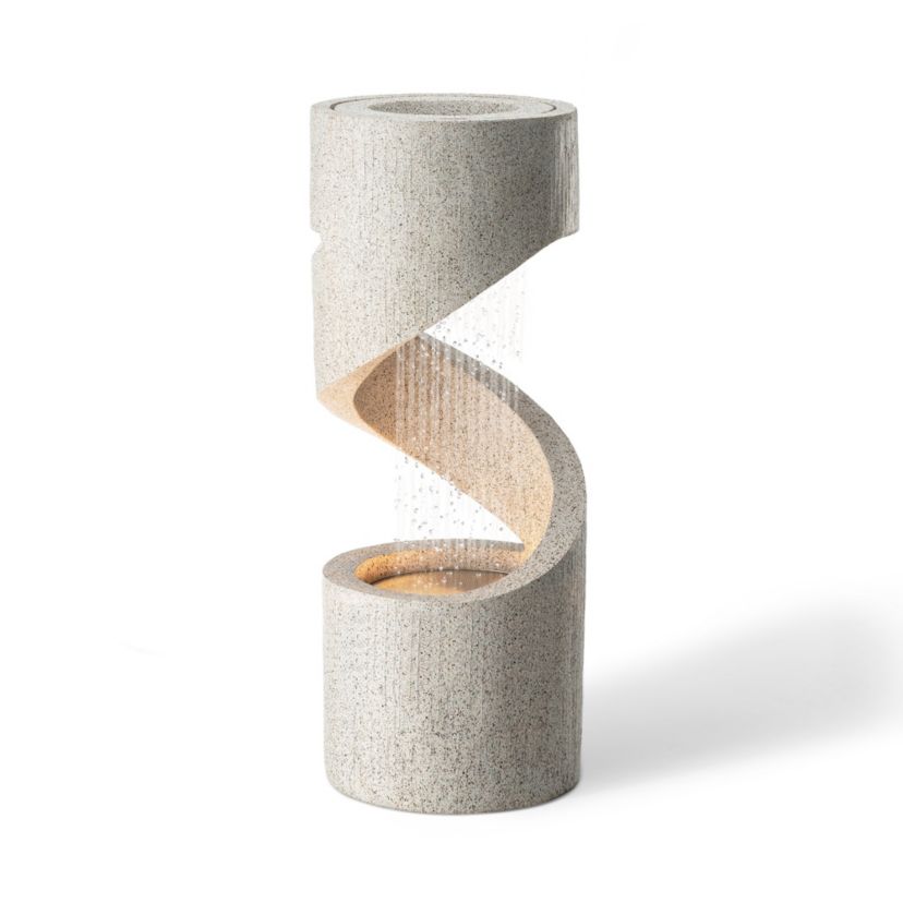 31.25"H Mid-Century Modern Faux Terrazzo Spiral Shaped Polyresin Outdoor Fountain with Pump and LED Light (KD)