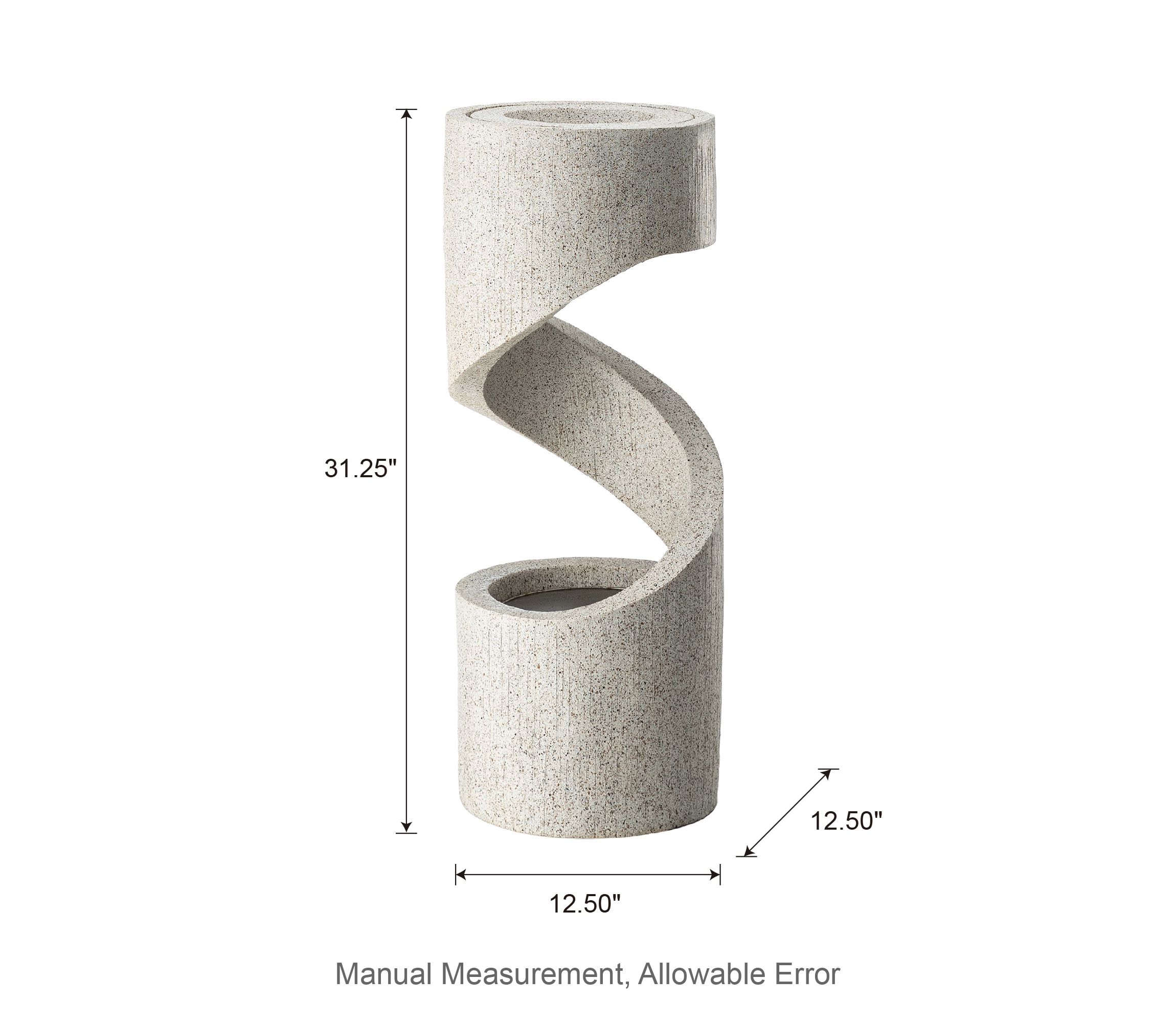 31.25"H Mid-Century Modern Faux Terrazzo Spiral Shaped Polyresin Outdoor Fountain with Pump and LED Light (KD)