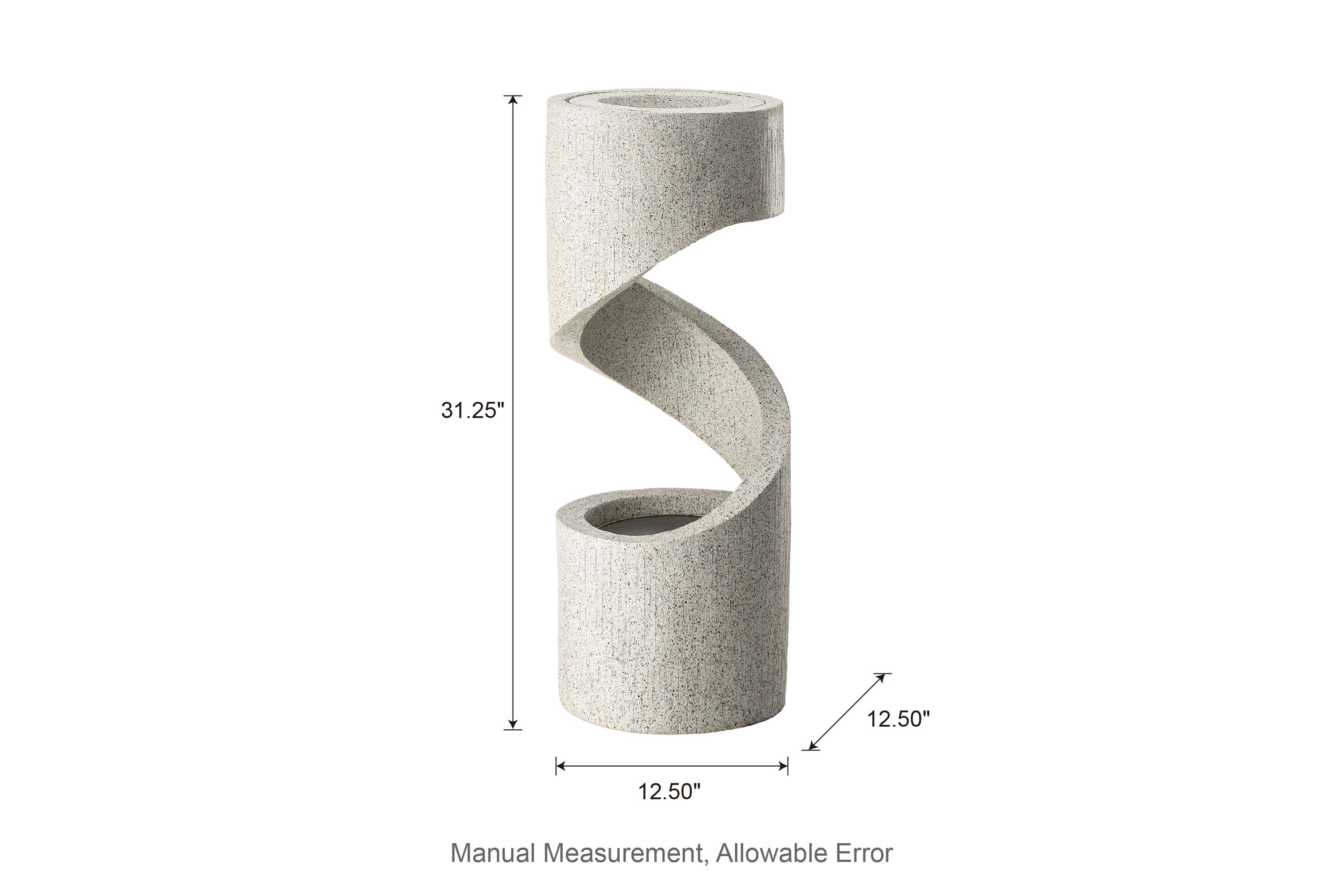 31.25"H Mid-Century Modern Faux Terrazzo Spiral Shaped Polyresin Outdoor Fountain with Pump and LED Light (KD)