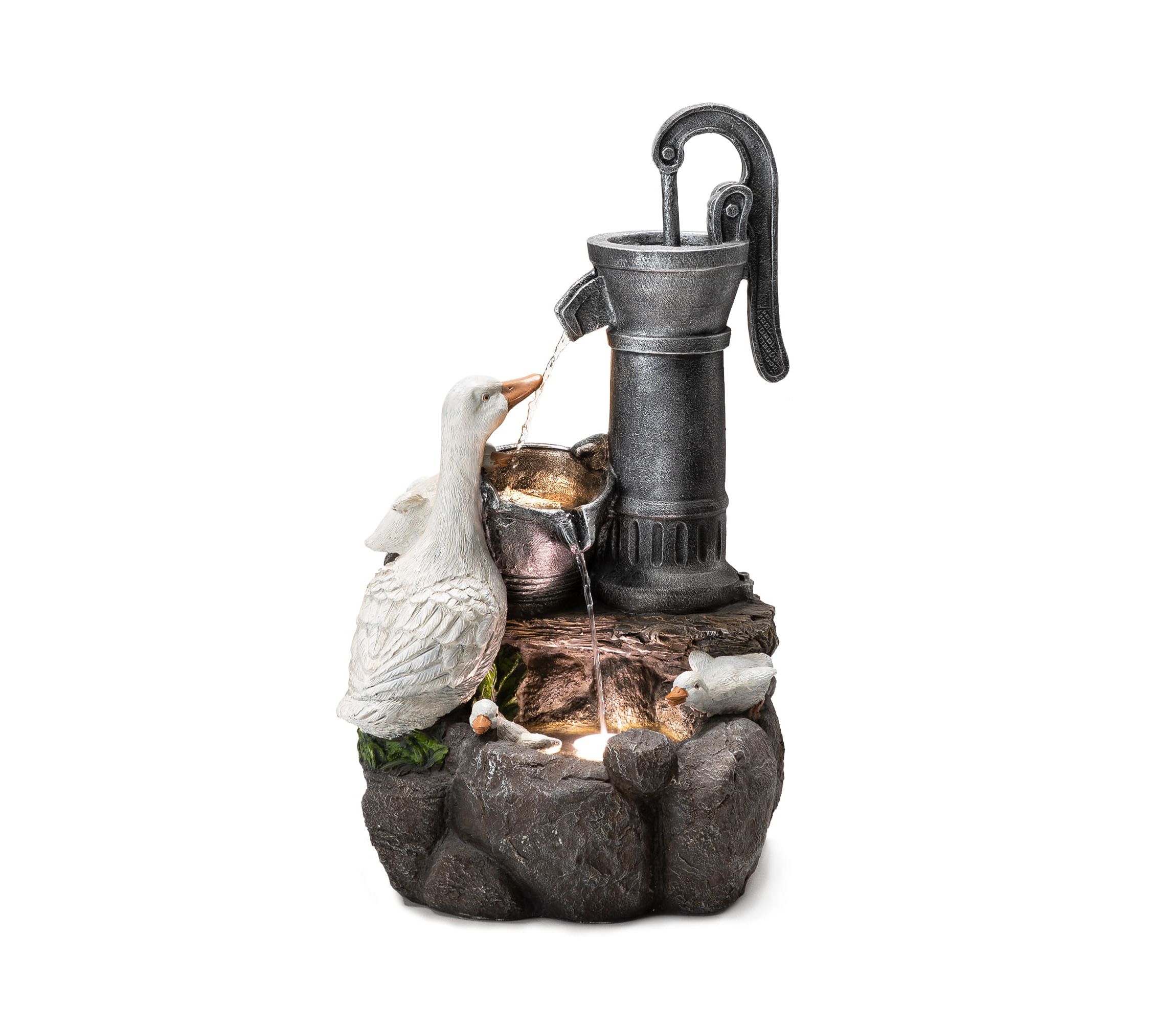 23.50"H Cute Duck Family Playing Around the Water Pump Polyresin Outdoor Fountain with Pump and LED Light (KD)