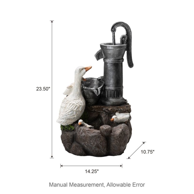 23.50"H Cute Duck Family Playing Around the Water Pump Polyresin Outdoor Fountain with Pump and LED Light (KD)