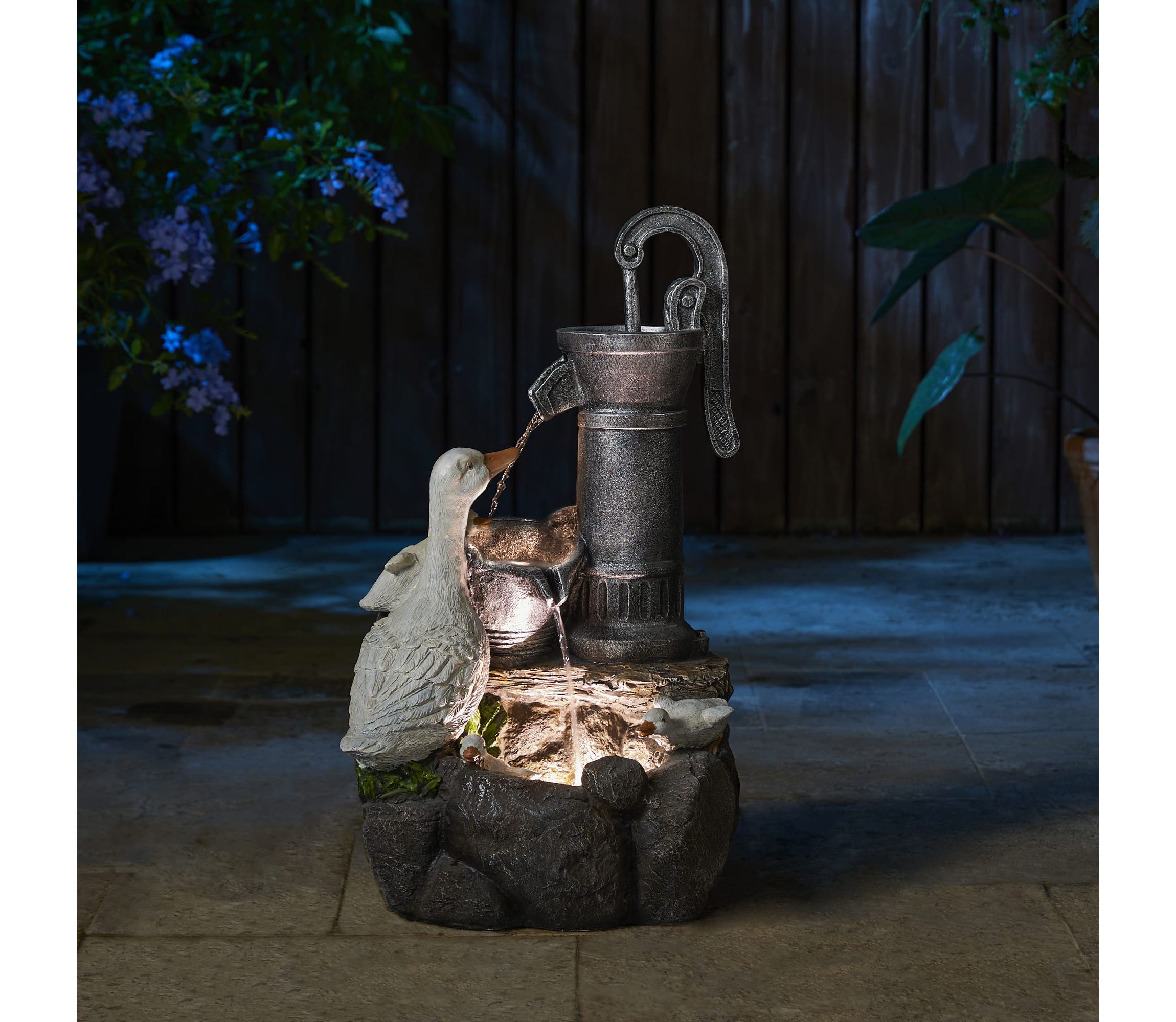 23.50"H Cute Duck Family Playing Around the Water Pump Polyresin Outdoor Fountain with Pump and LED Light (KD)