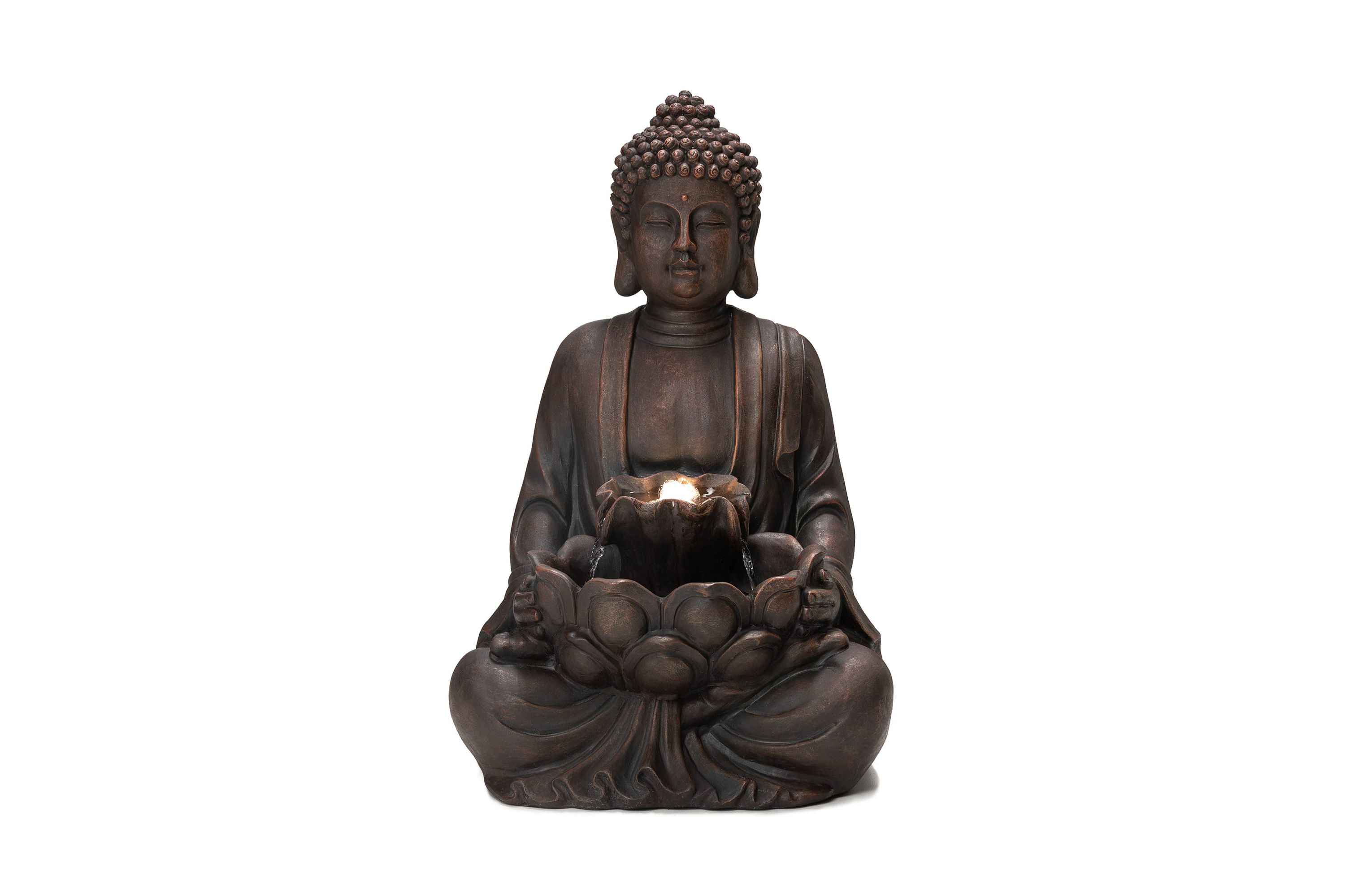 23.25"H Zen Style Meditating Buddha Statue Polyresin Outdoor Fountain with Pump and LED Light (KD)