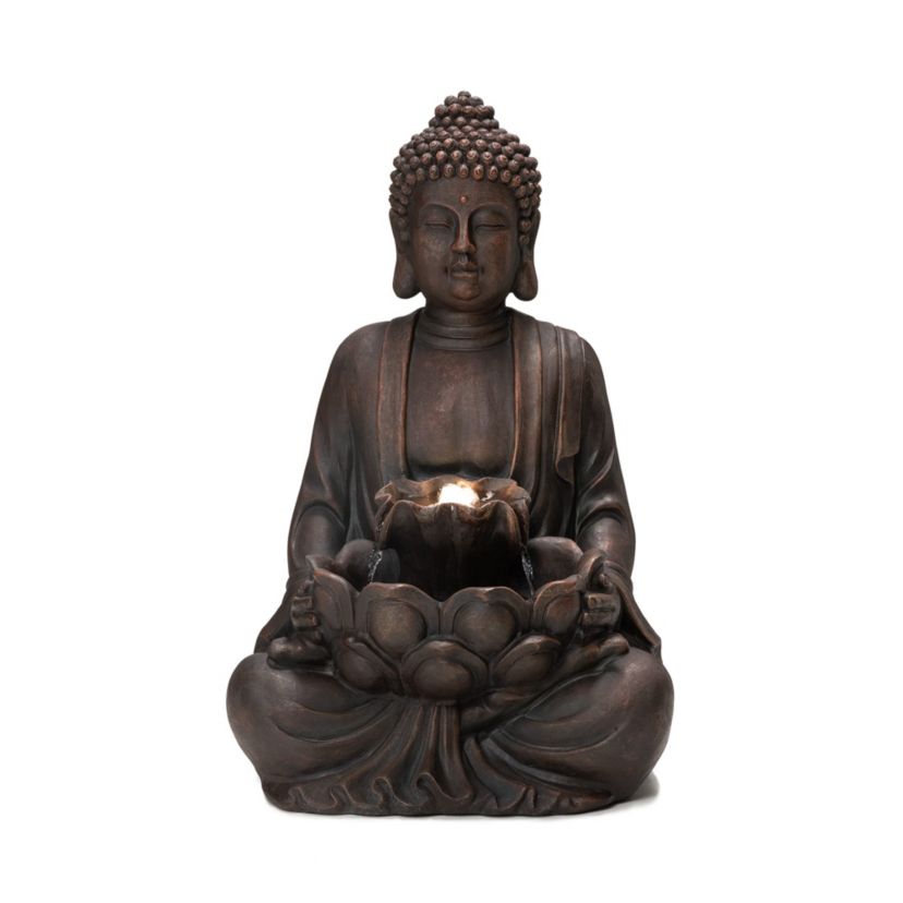 23.25"H Zen Style Meditating Buddha Statue Polyresin Outdoor Fountain with Pump and LED Light (KD)