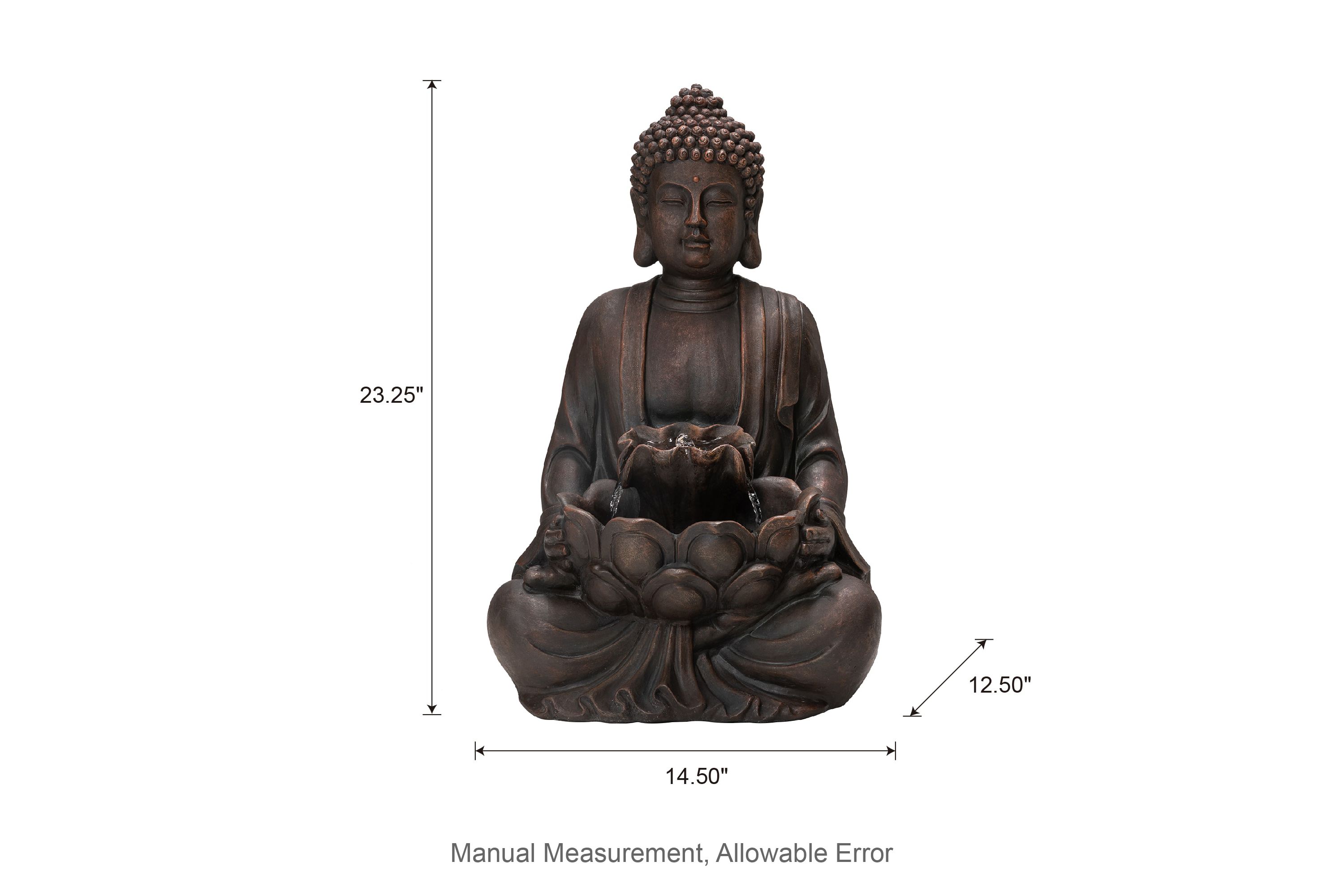23.25"H Zen Style Meditating Buddha Statue Polyresin Outdoor Fountain with Pump and LED Light (KD)