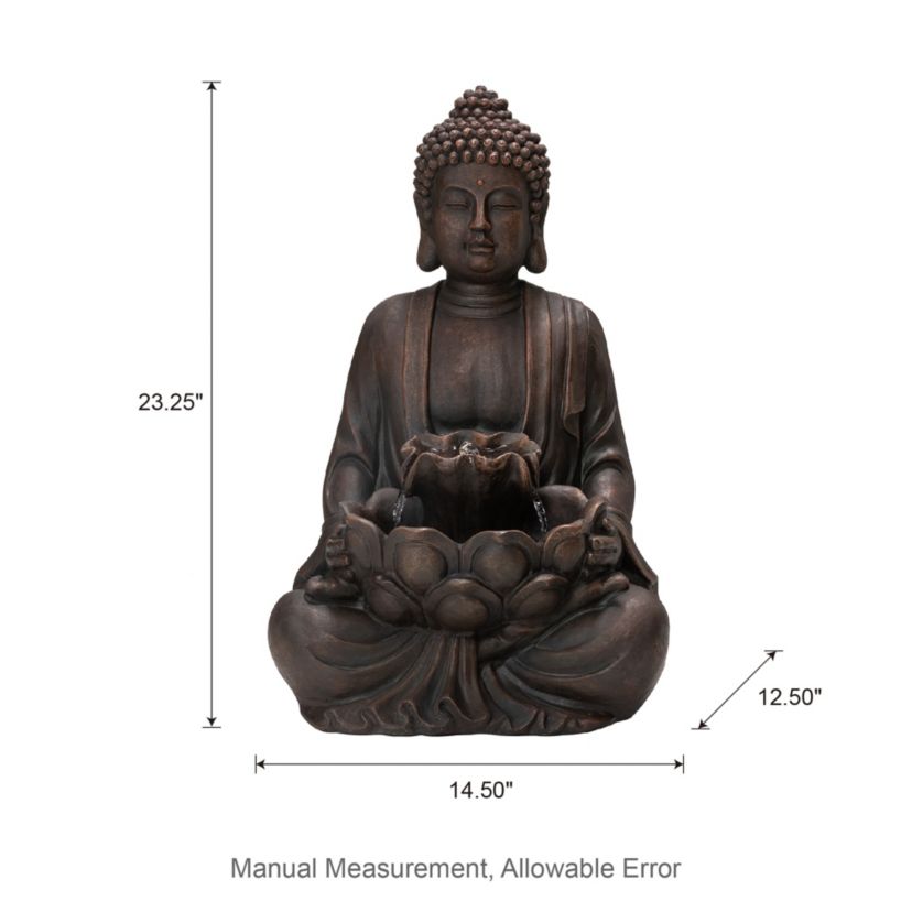 23.25"H Zen Style Meditating Buddha Statue Polyresin Outdoor Fountain with Pump and LED Light (KD)