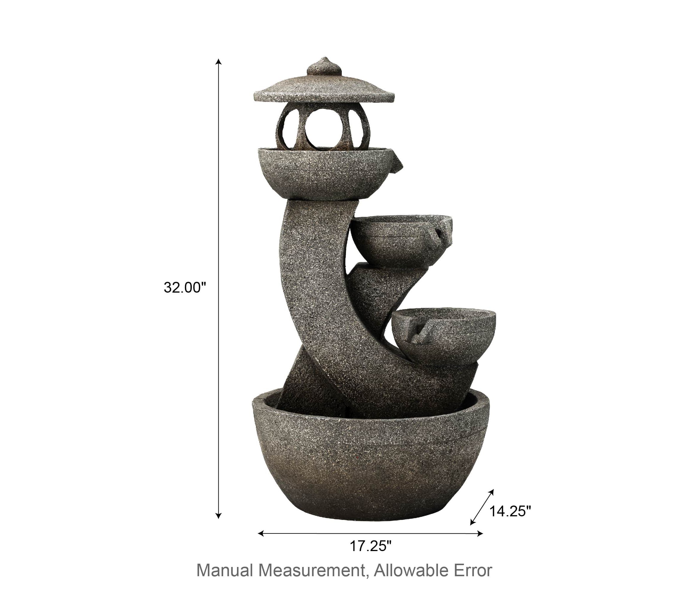 32"H 4-Tiered Pagoda Polyresin Outdoor Fountain with Pump and LED Light (KD)