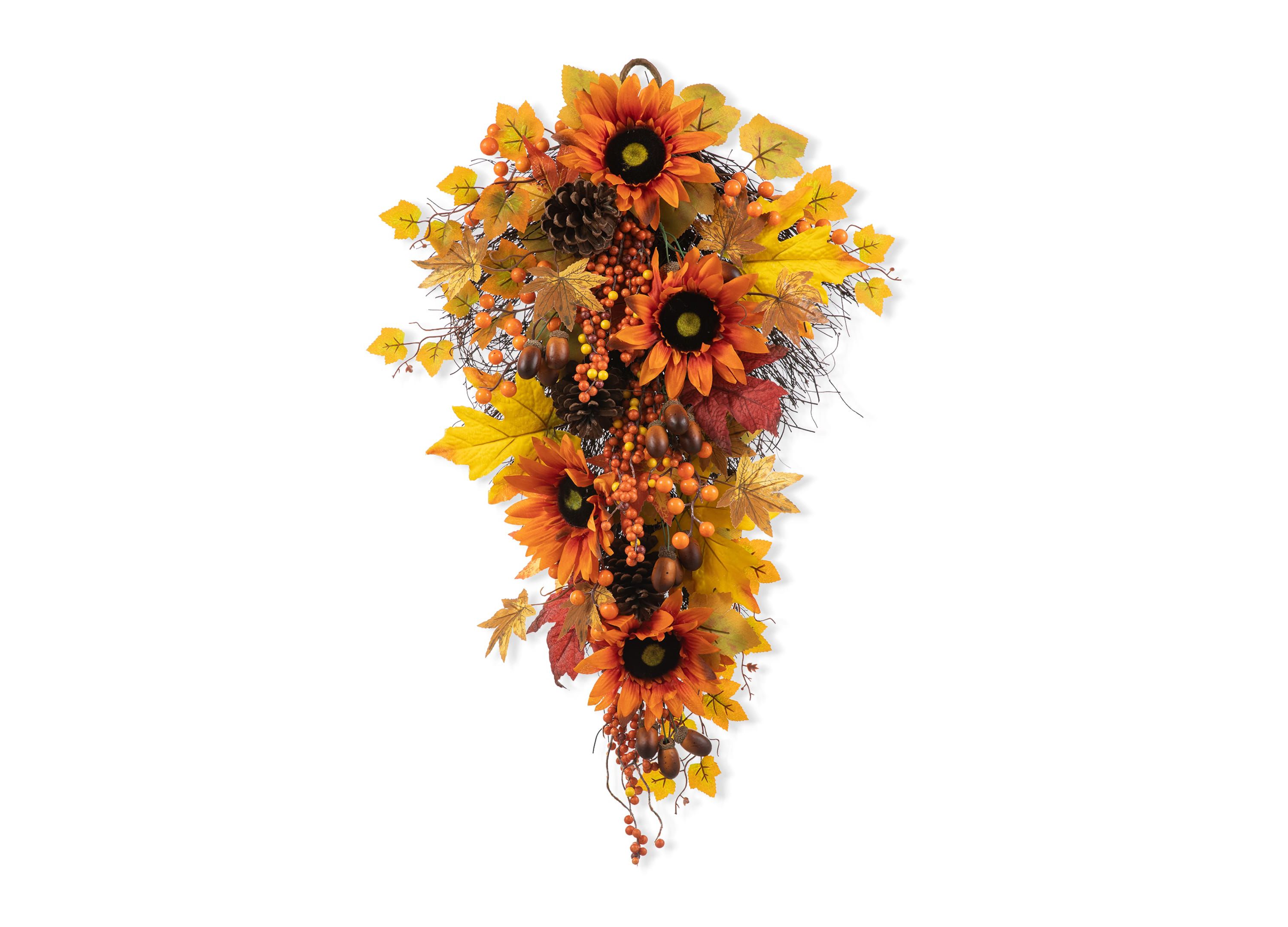 27"H Fall Sunflower, Maple Leaf and Berry Swag