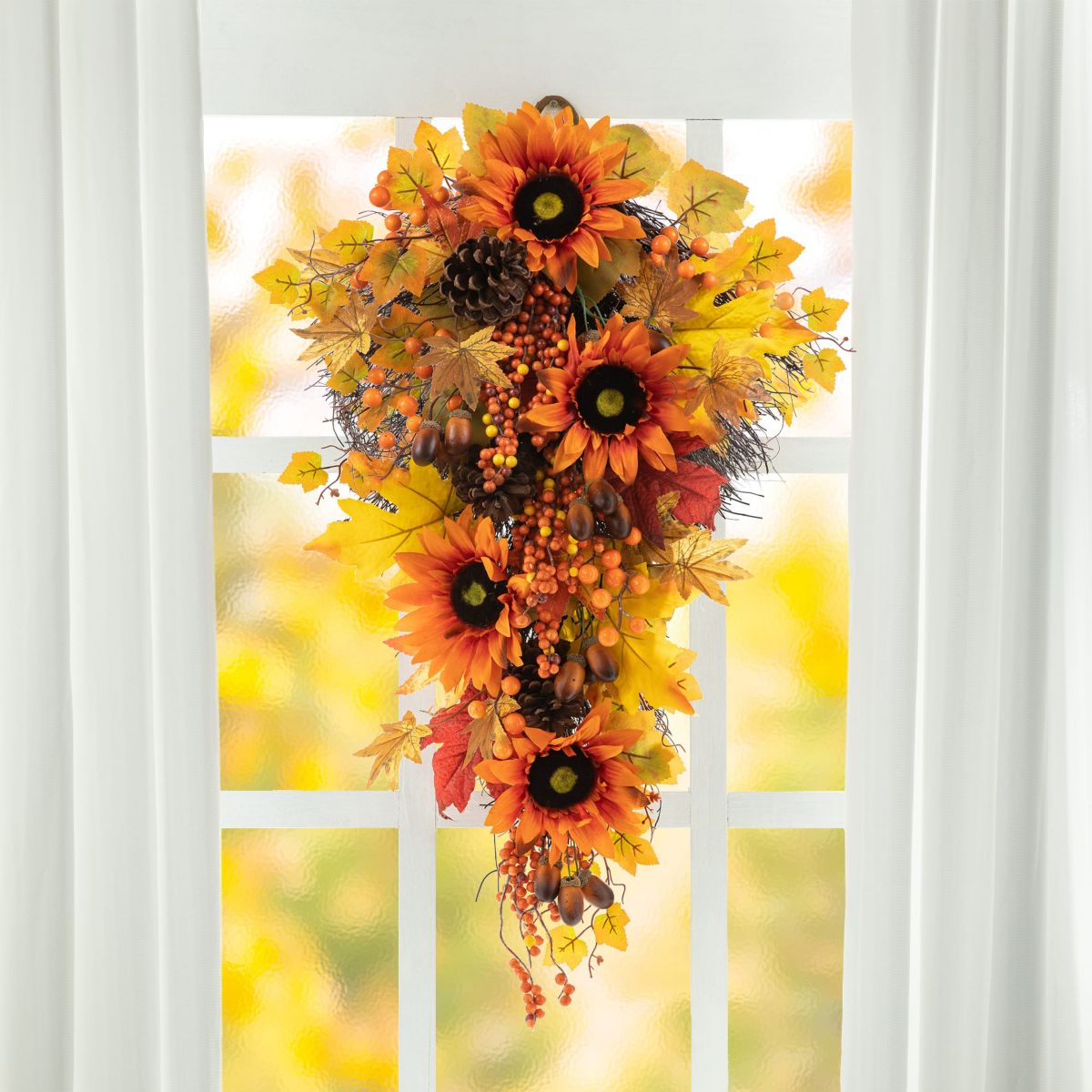 27"H Fall Sunflower, Maple Leaf and Berry Swag