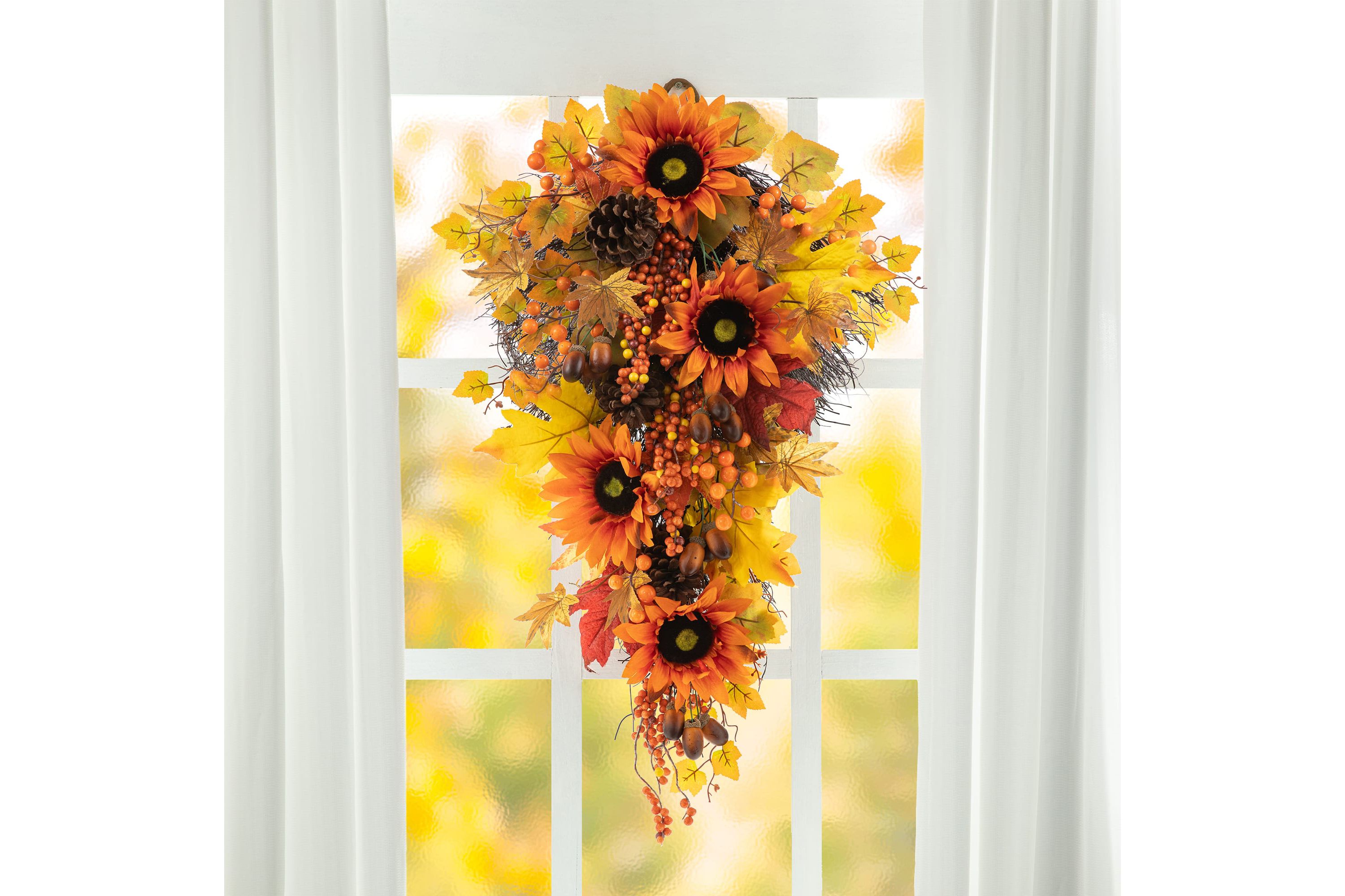 27"H Fall Sunflower, Maple Leaf and Berry Swag