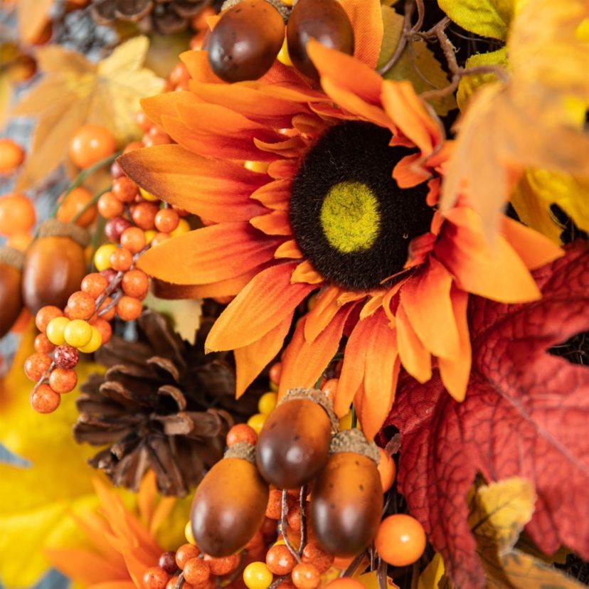 27"H Fall Sunflower, Maple Leaf and Berry Swag