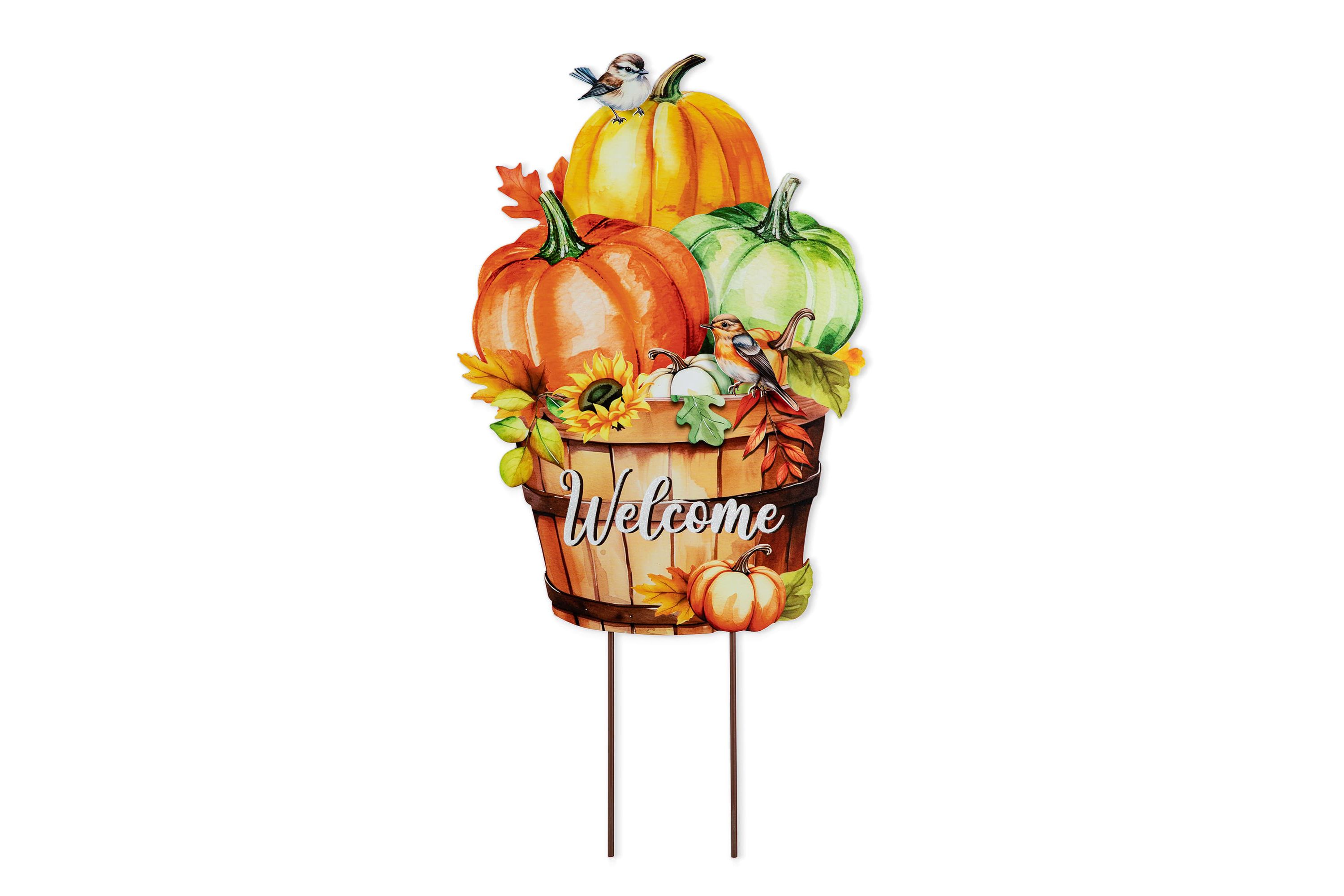 30.25"H Fall Metal Pumpkins with Barrel Yard Stake(KD, Two function)
