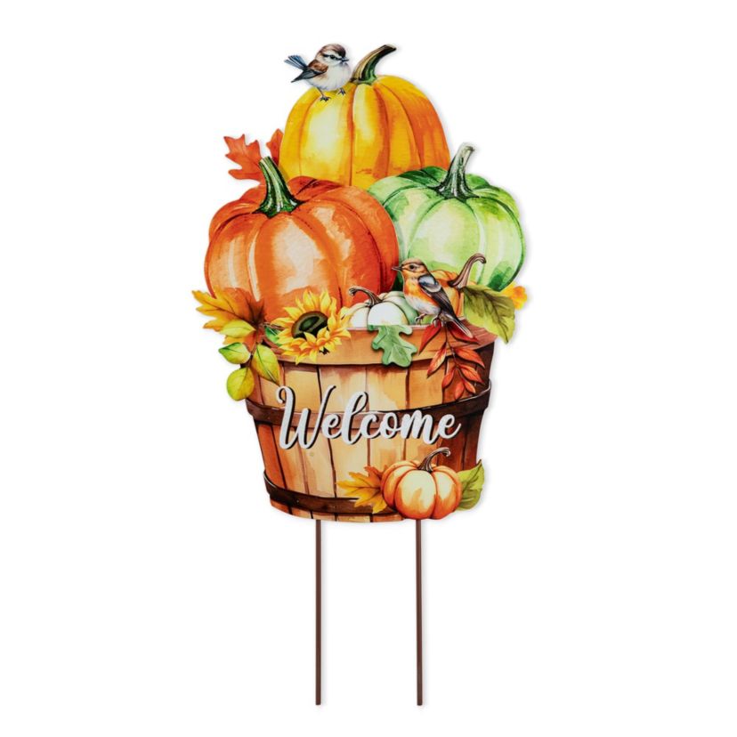 30.25"H Fall Metal Pumpkins with Barrel Yard Stake(KD, Two function)