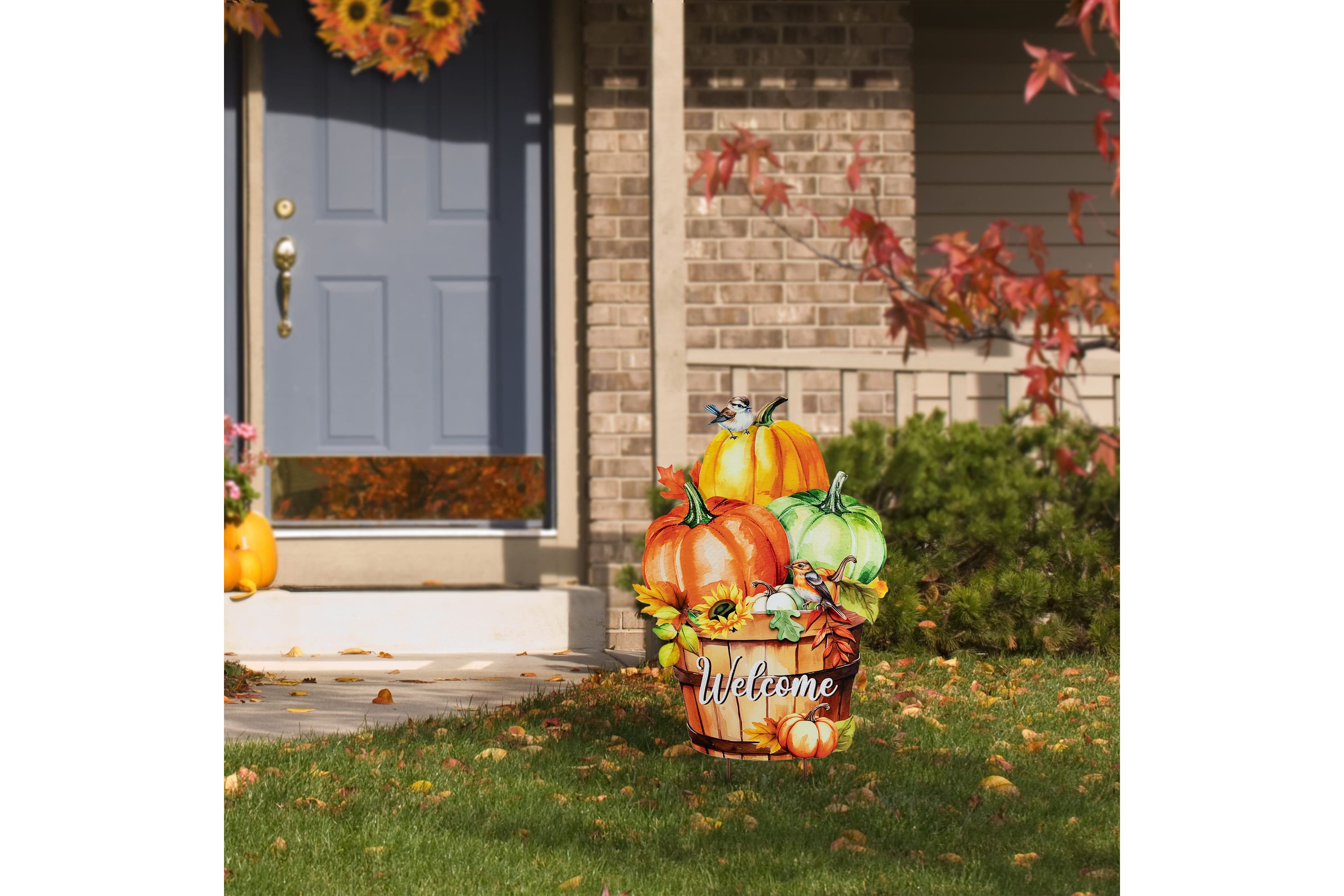 30.25"H Fall Metal Pumpkins with Barrel Yard Stake(KD, Two function)