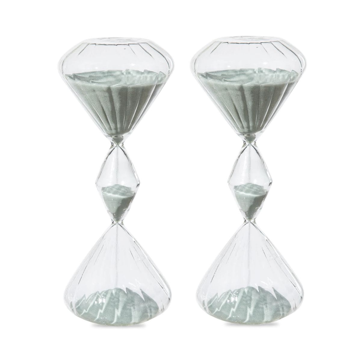Set of 2 Geometric Tri-Layer Hourglasses with Grey Sand, 60-Minute Sand Timers