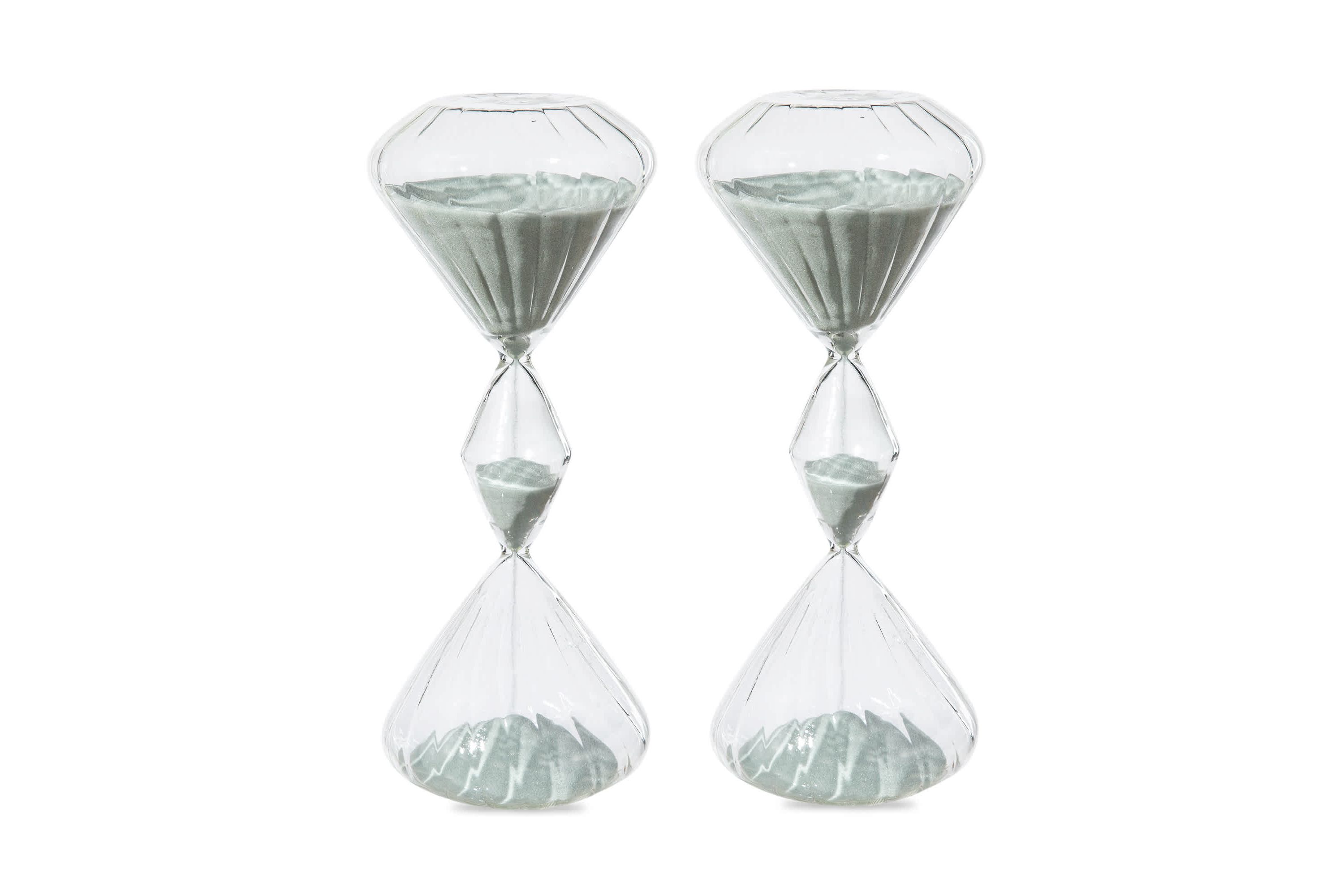 Set of 2 Geometric Tri-Layer Hourglasses with Grey Sand, 60-Minute Sand Timers