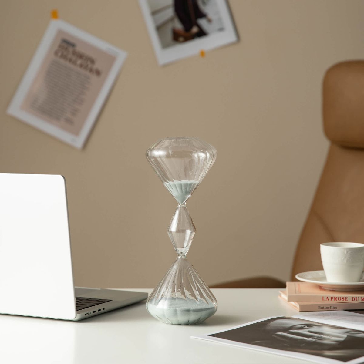 Set of 2 Geometric Tri-Layer Hourglasses with Grey Sand, 60-Minute Sand Timers