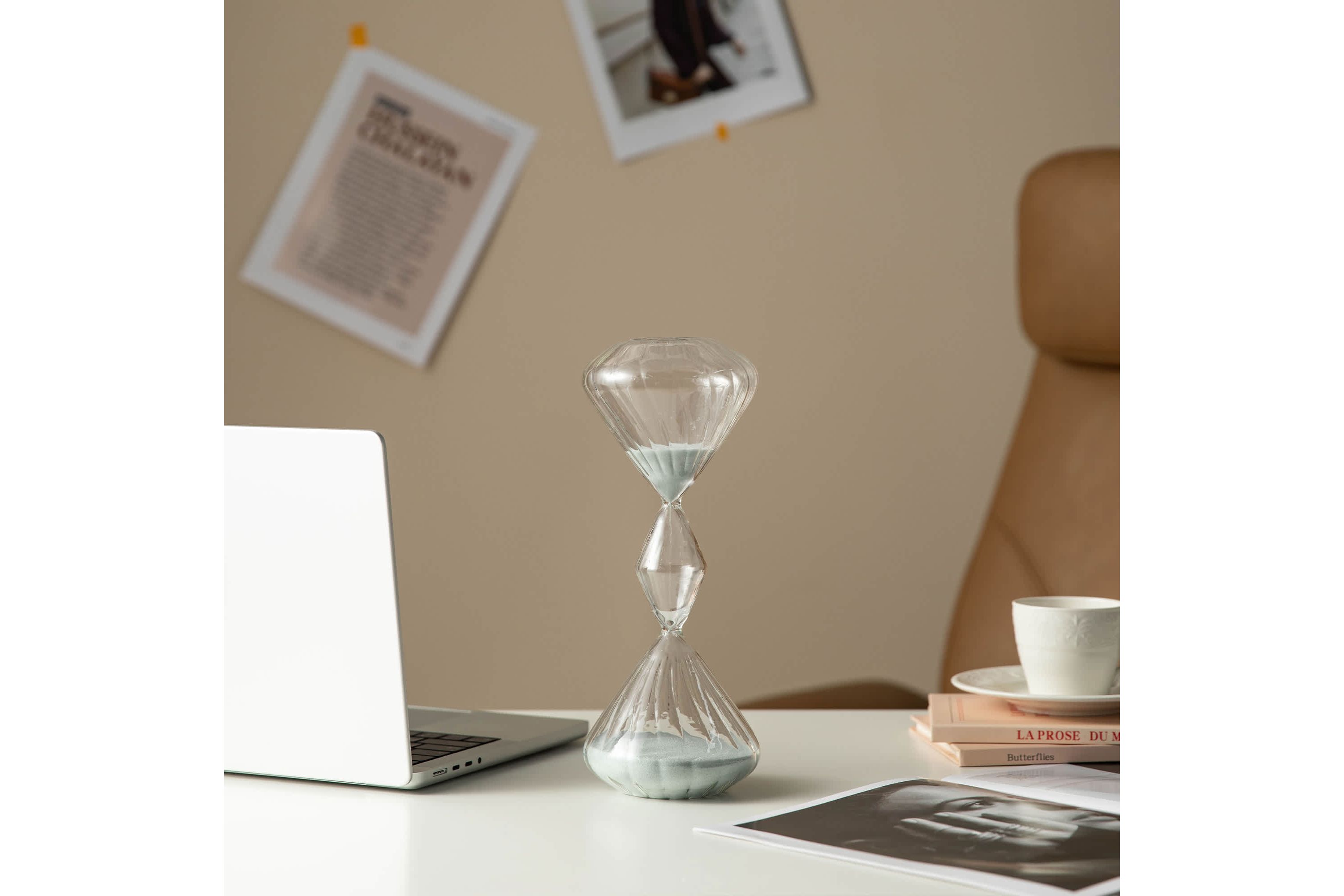 Set of 2 Geometric Tri-Layer Hourglasses with Grey Sand, 60-Minute Sand Timers