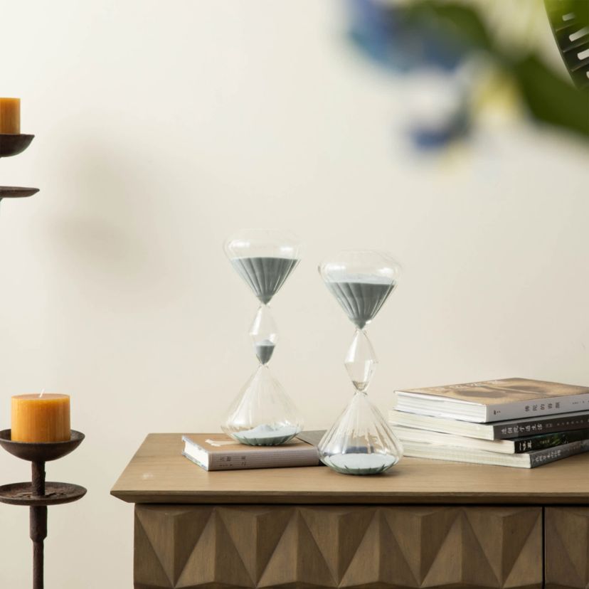 Set of 2 Geometric Tri-Layer Hourglasses with Grey Sand, 60-Minute Sand Timers