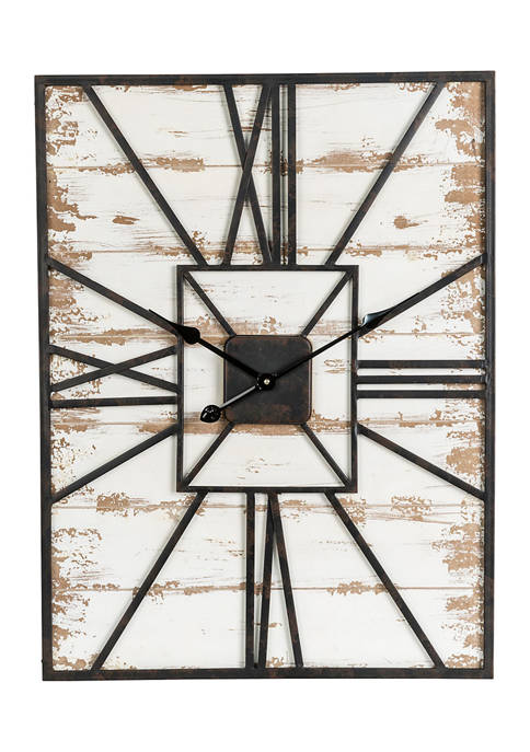 Glitzhome Oversized Farmhouse Wooden/Metal Wall Clock