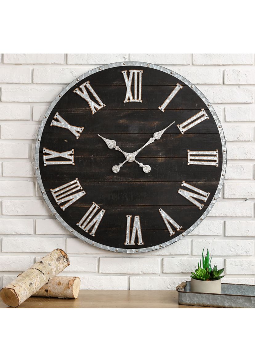 Oversized Farmhouse Wooden & Galvanized Wall Clock