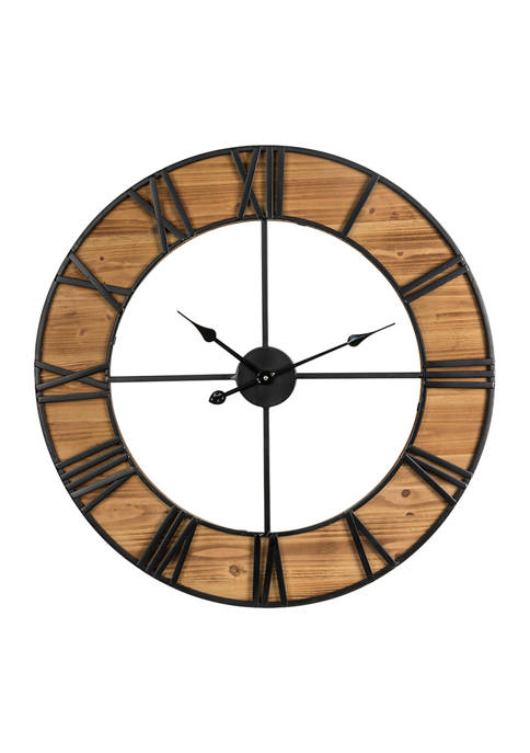 Glitzhome Oversized Farmhouse Wooden &amp; Metal Wall Clock